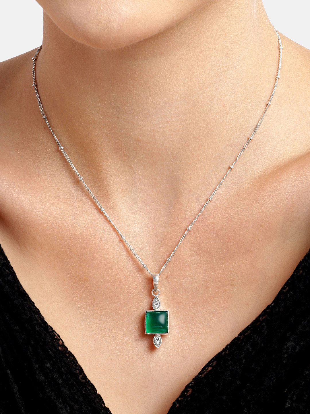 Unniyarcha 92.5 Sterling Silver Onyx Necklace