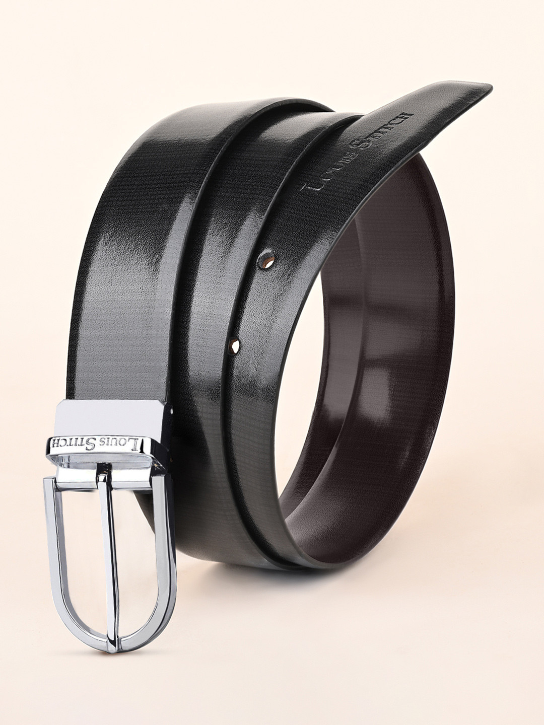 LOUIS STITCH Spanish Black Textured Leather Reversible Belt