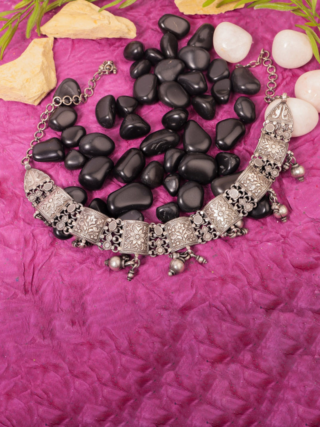 925 SILLER 925 Pure Silver Antique Oxidized Statement Choker Necklace