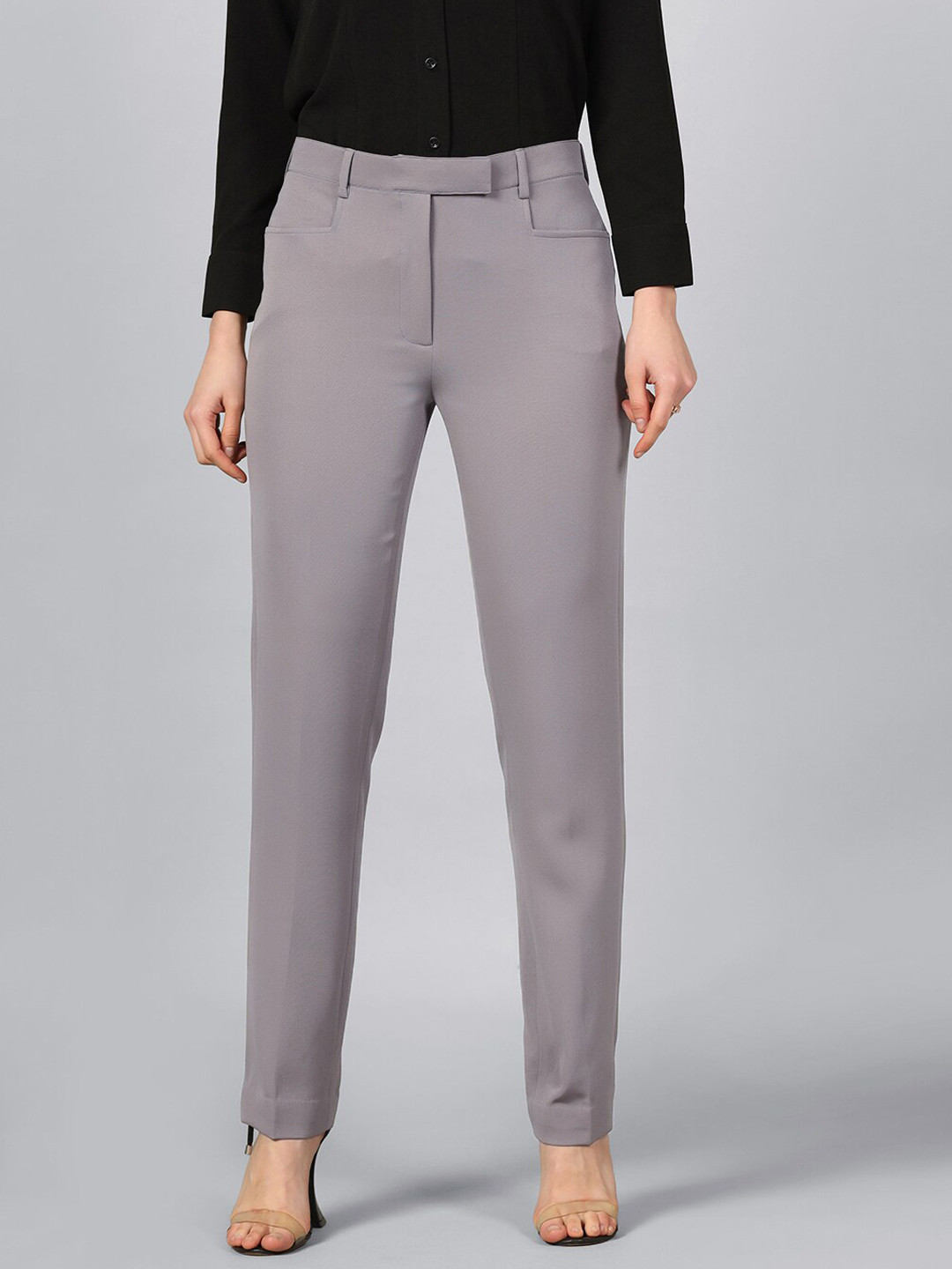 PowerSutra Women Original Mid Rise Easy Wash Knitted Weave Formal Trousers