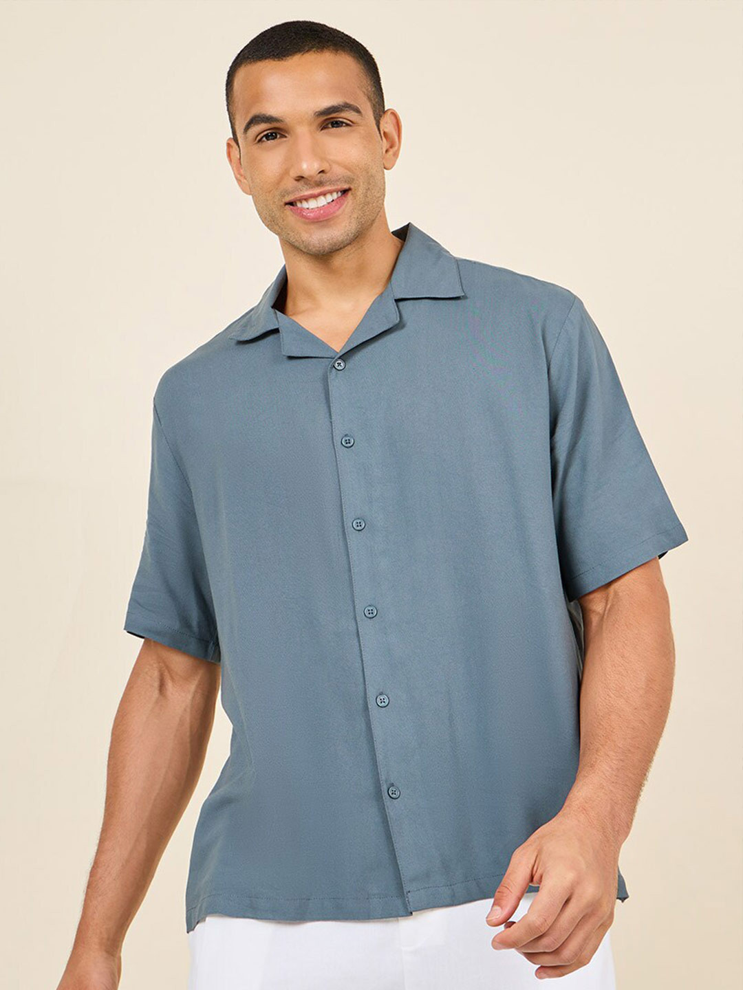 Styli Solid Resort Collar Relaxed Shirt