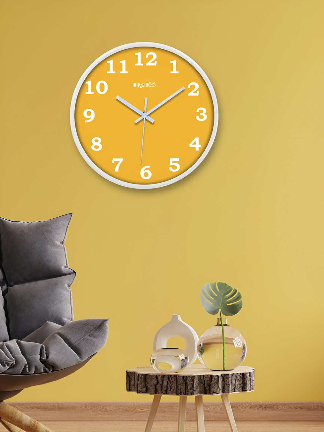 OLIVE TREE White & Yellow Contemporary Round Wall Clock