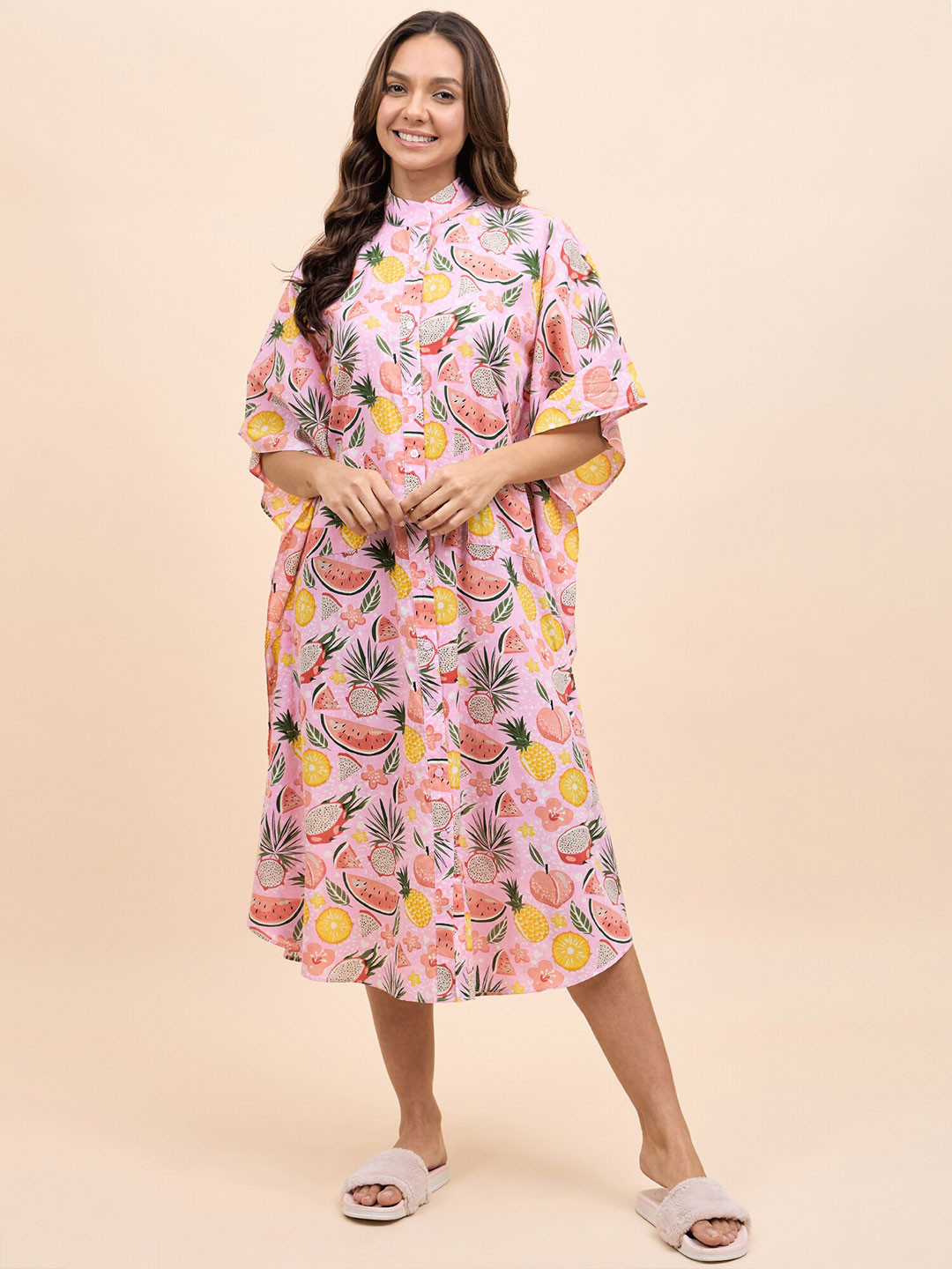 MABISH by Sonal Jain Printed Mandarin Collar Pure Cotton Kaftan Nightdress
