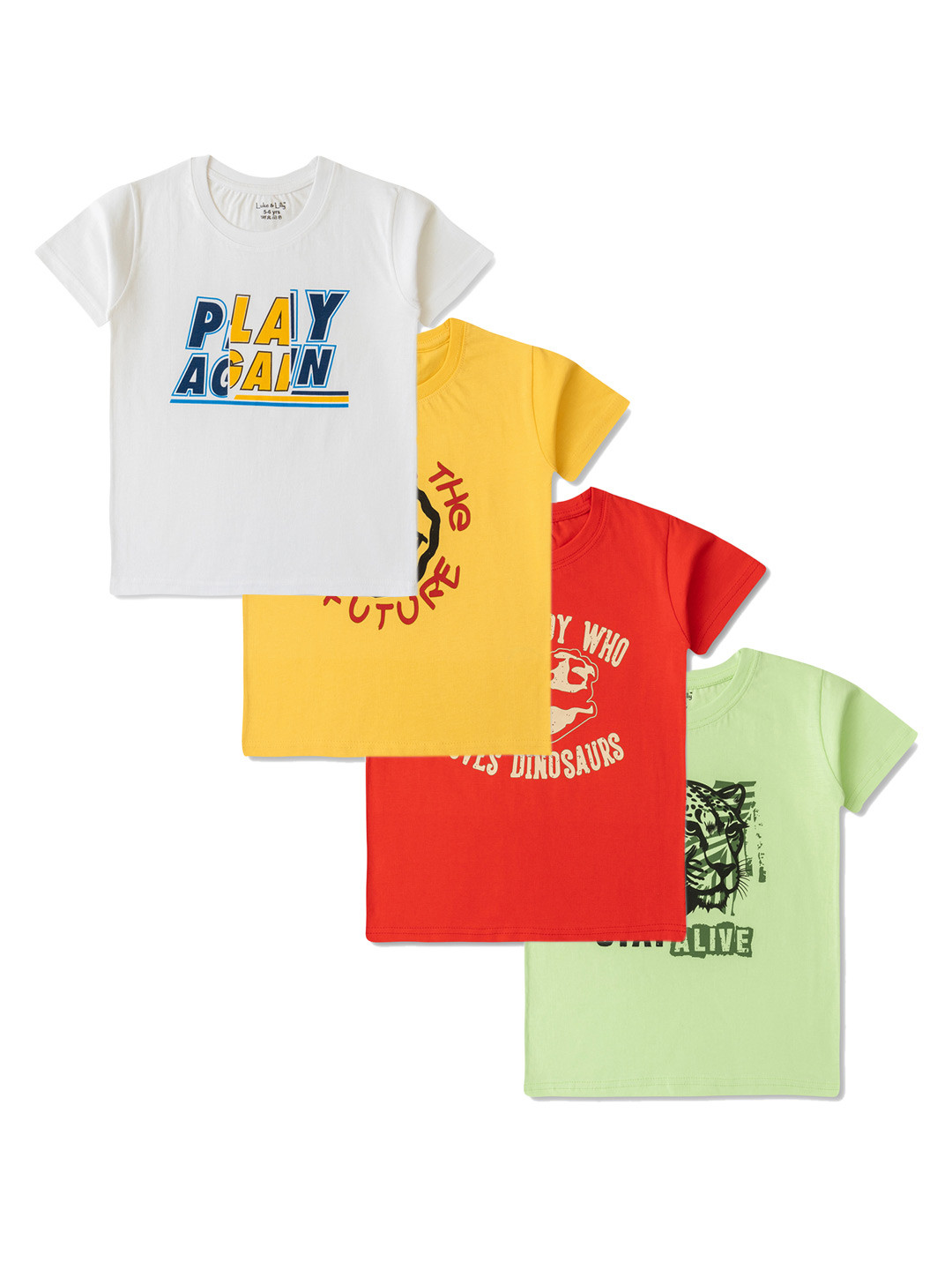 Luke & Lilly Boys Pack Of 4 Typography Printed Short Sleeves Cotton Relaxed Fit T-shirt
