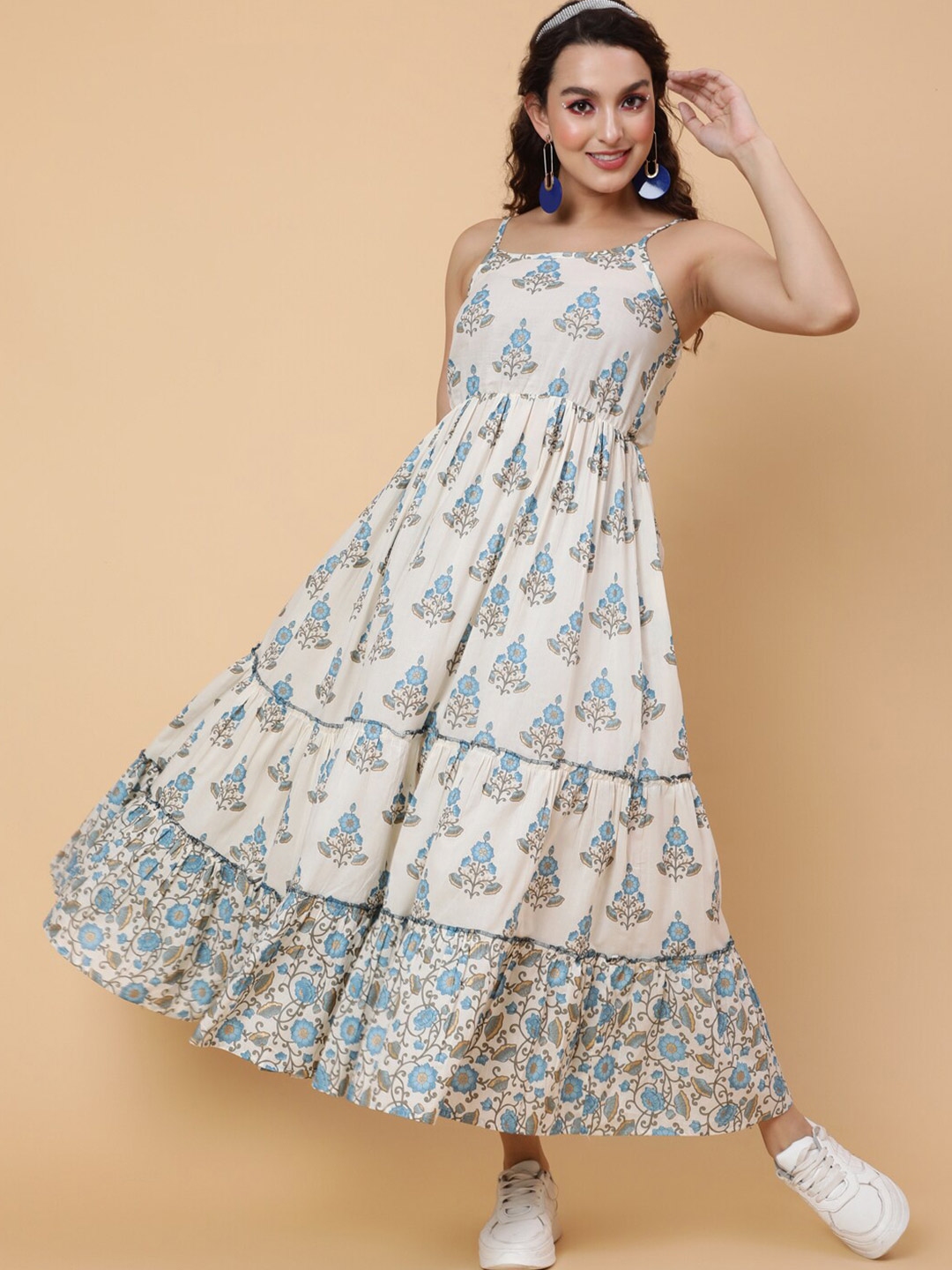 GULMOHAR JAIPUR Ethnic Motifs Printed Gathered Detailed Cotton Maxi Dress - Dresses for Women 28491676 | Myntra