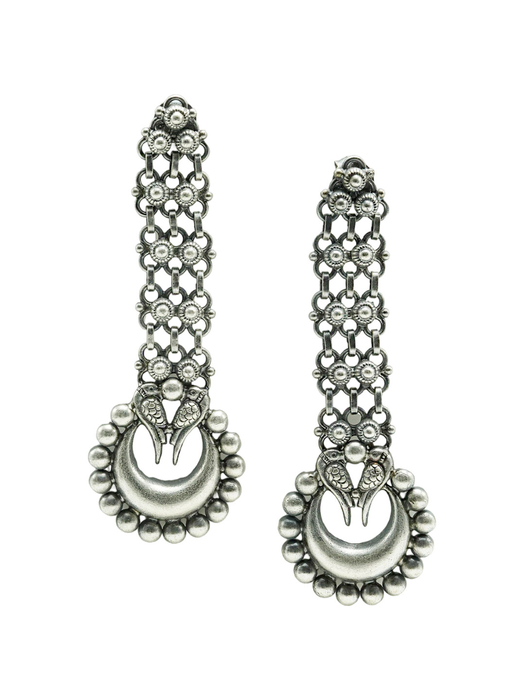 925 SILLER 925 Pure Antique Silver Long Drop Earrings