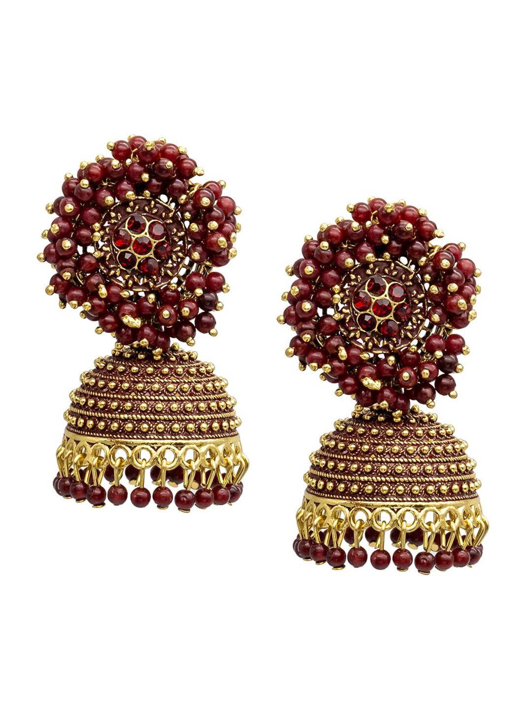 Shining Jewel - By Shivansh Gold Plated Cubic Zirconia Dome Shaped Jhumkas