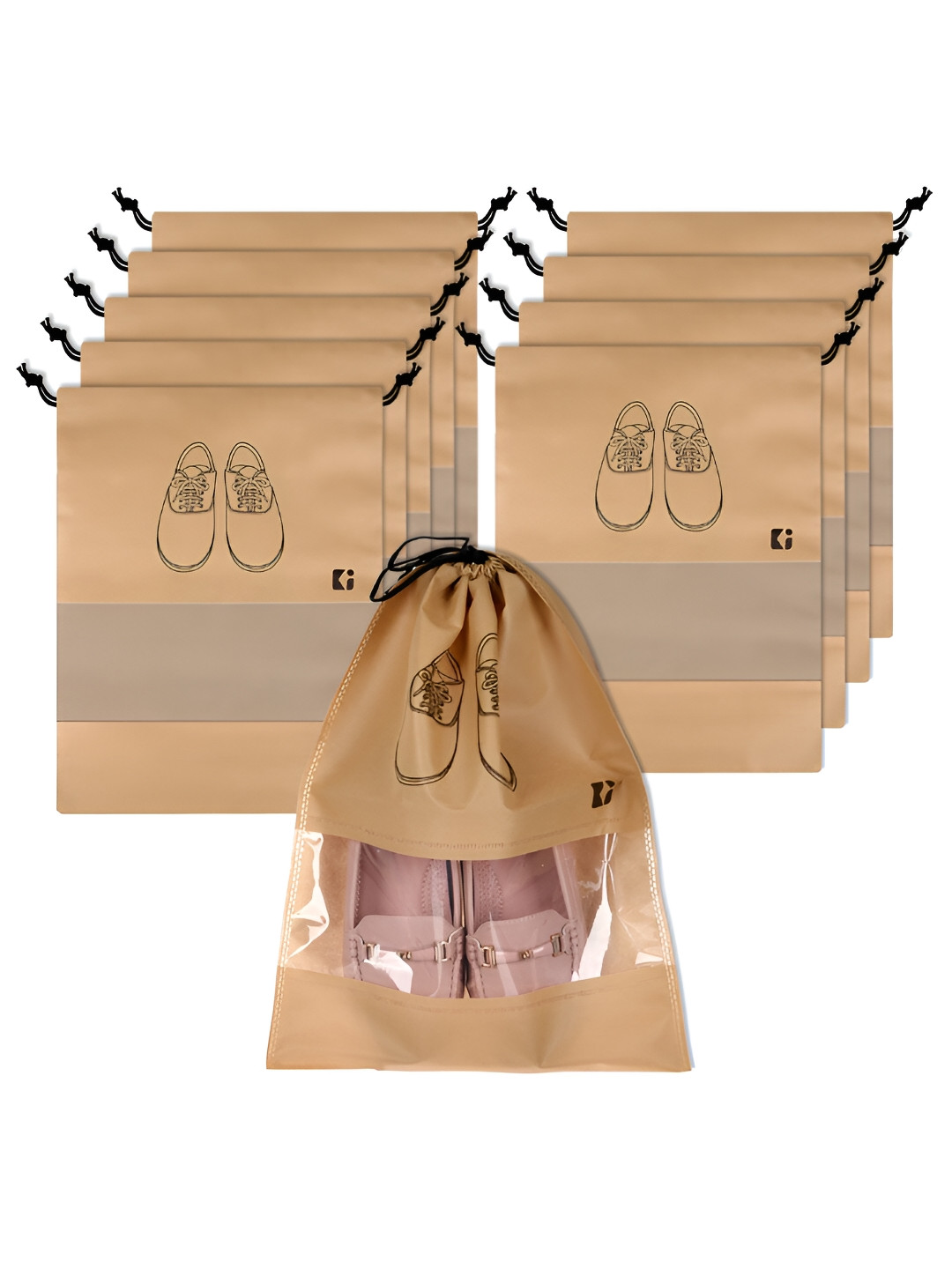 Kuber Industries Beige 10 Pcs Transparent Printed Shoes Organisers
