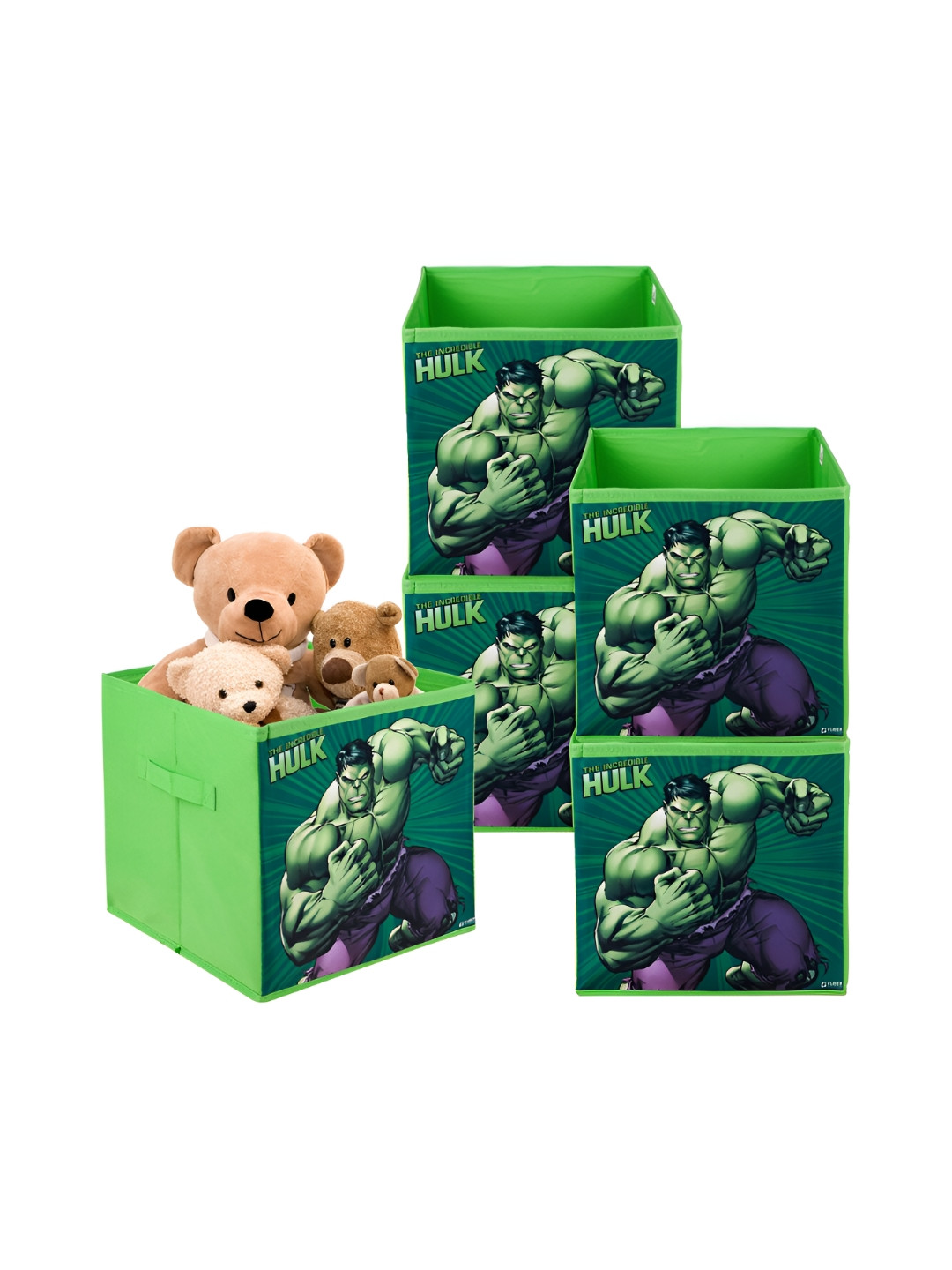Kuber Industries Green & Purple 5 Pieces Marvel Hulk Printed Drawer Organisers