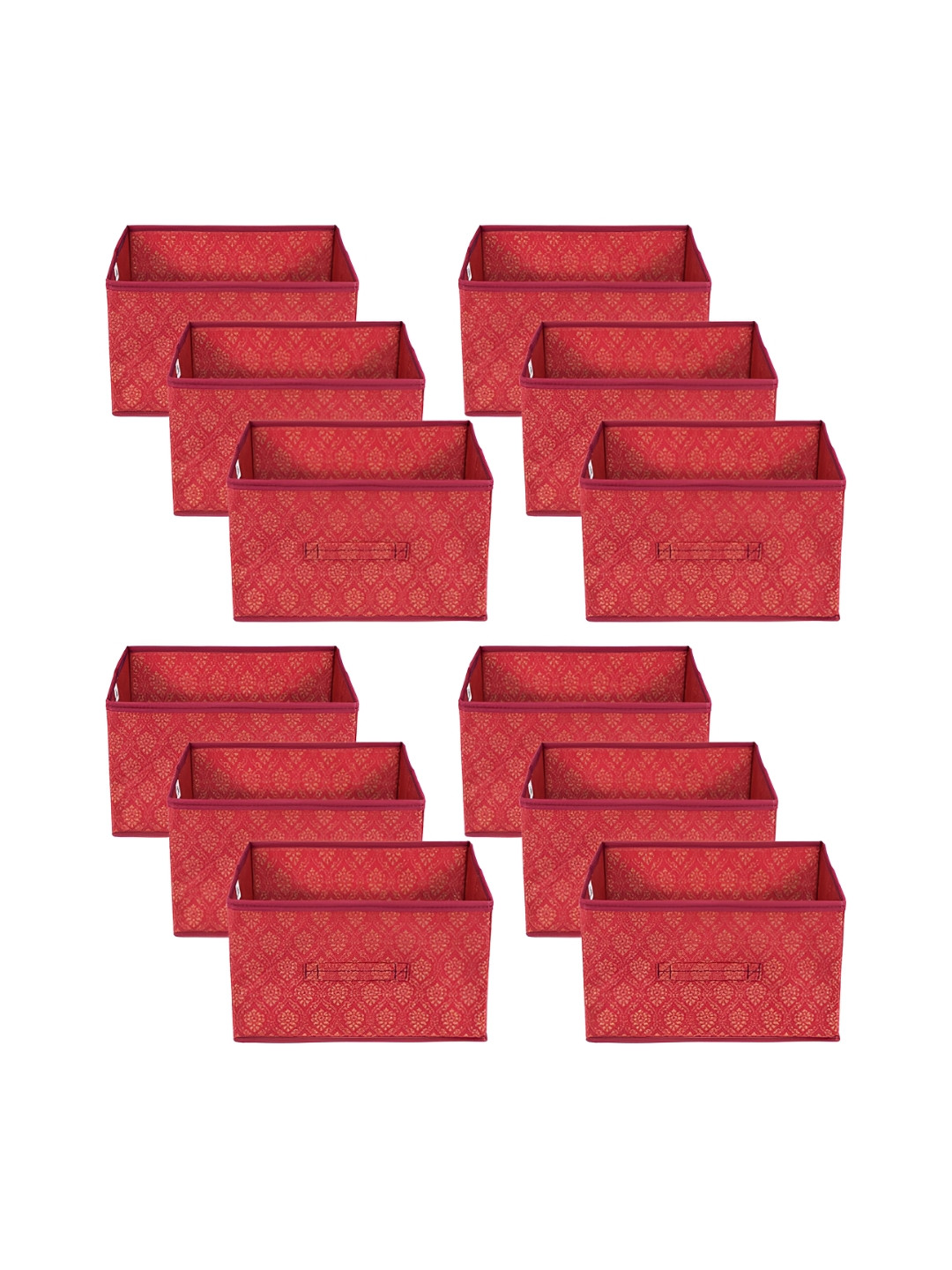 Kuber Industries Maroon 12 Pieces Printed Foldable Regular Drawer Organiser