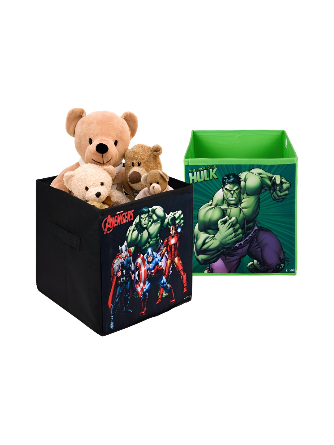 Kuber Industries Black & Green Marvel Printed 2 Pcs Multi-Utility Organisers 33 LTR