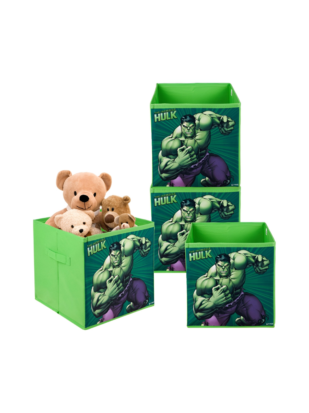 Kuber Industries Green & Purple 4 Pcs Marvel Hulk Printed Multi-Utility Organisers 33 Ltr