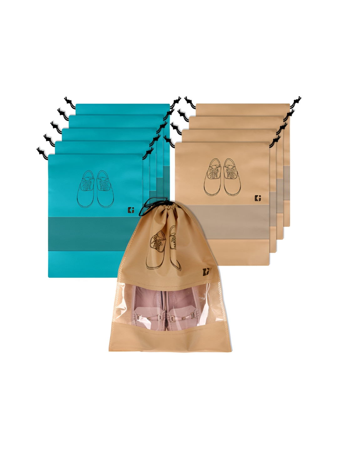 Kuber Industries Set Of 10 Pcs Non-Woven Shoe Cover Bags with Transparent Window
