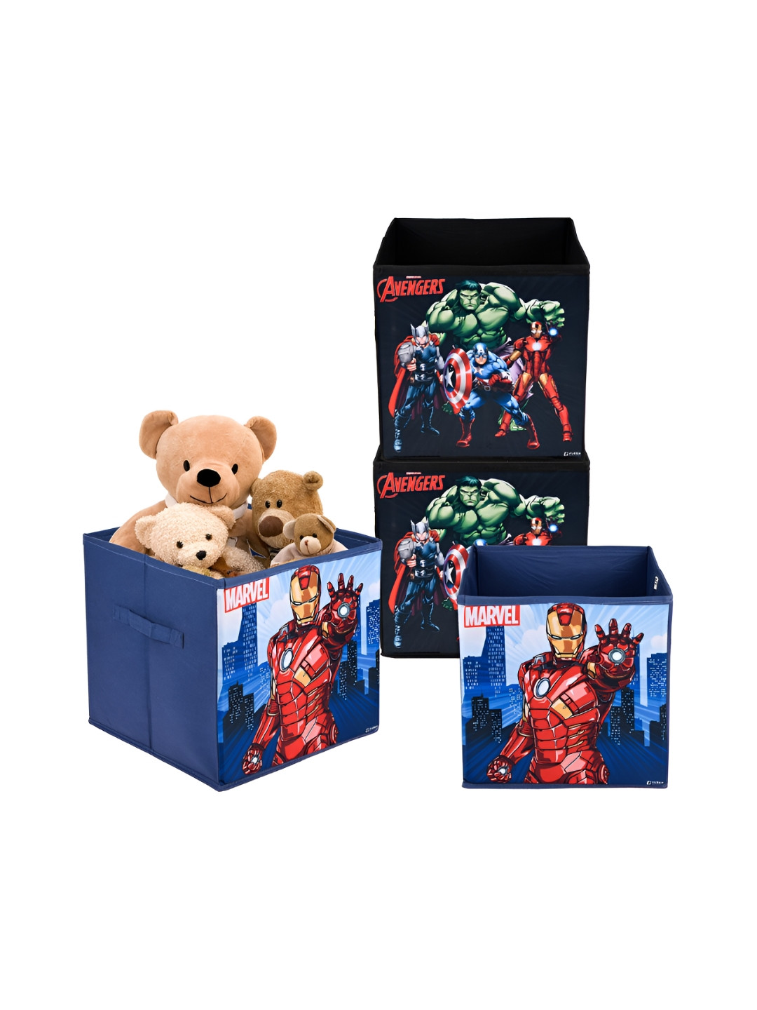 Kuber Industries Blue & Black 4 Pieces Marvel Printed Drawer Organisers