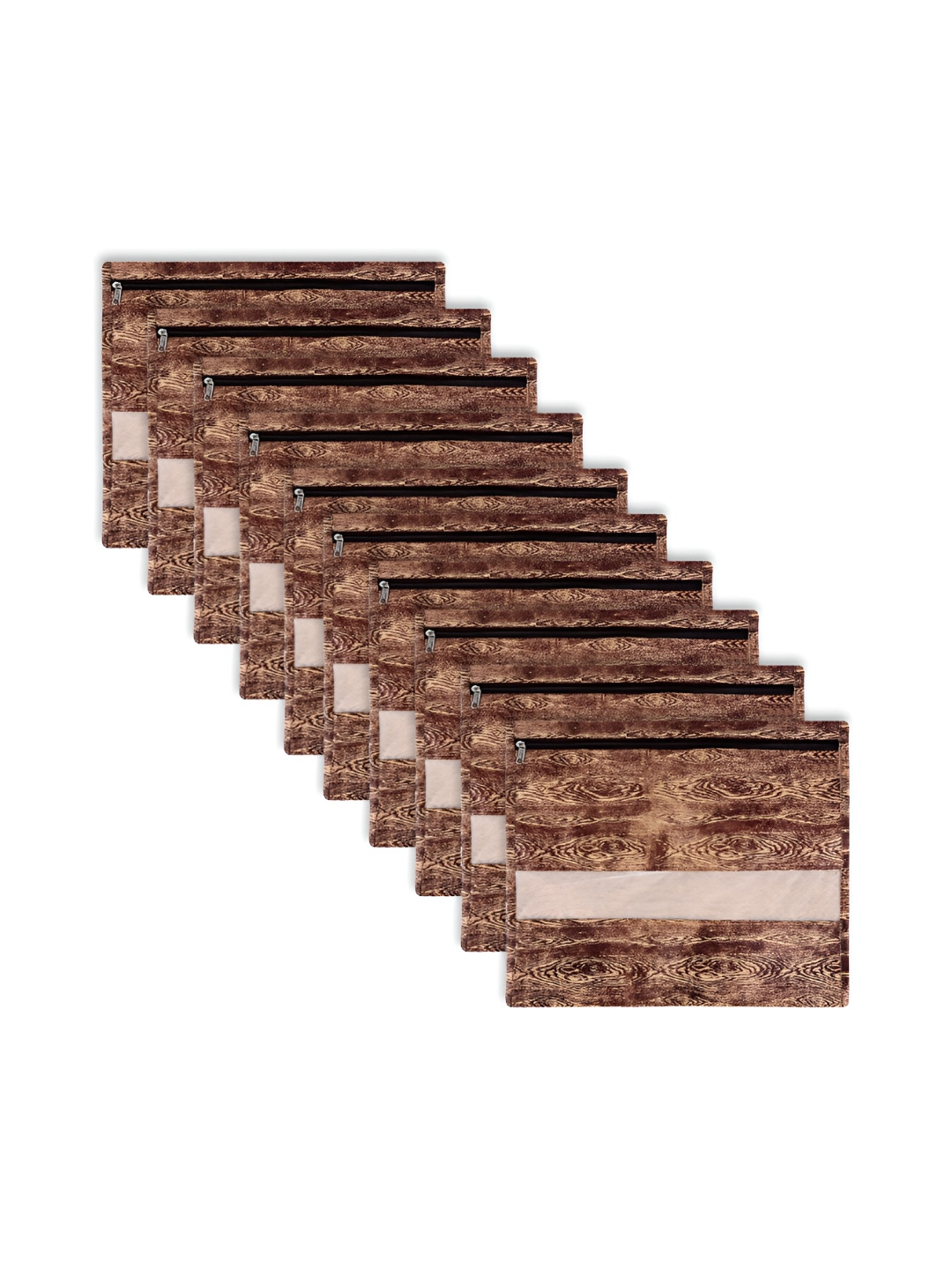 Kuber Industries Brown 10 Pcs Wooden Texture Regular Saree Organisers