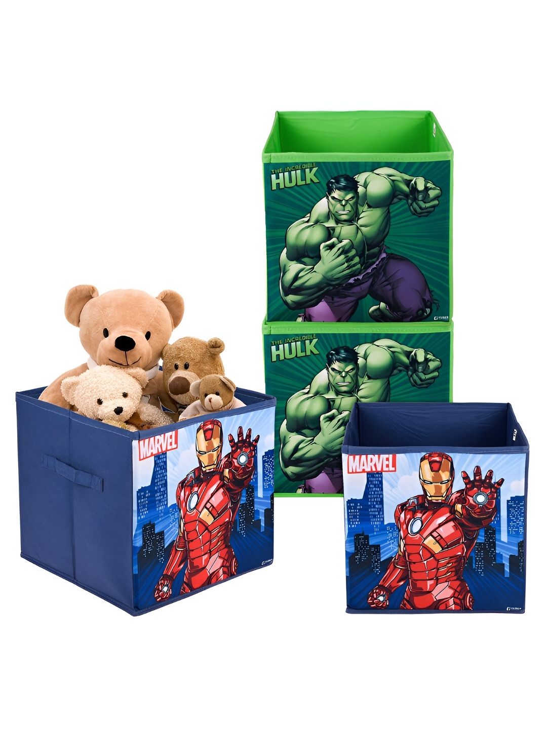 Kuber Industries Navy Blue & Green Hulk Printed 4 Pcs Multi-Utility Organisers 33 LTR