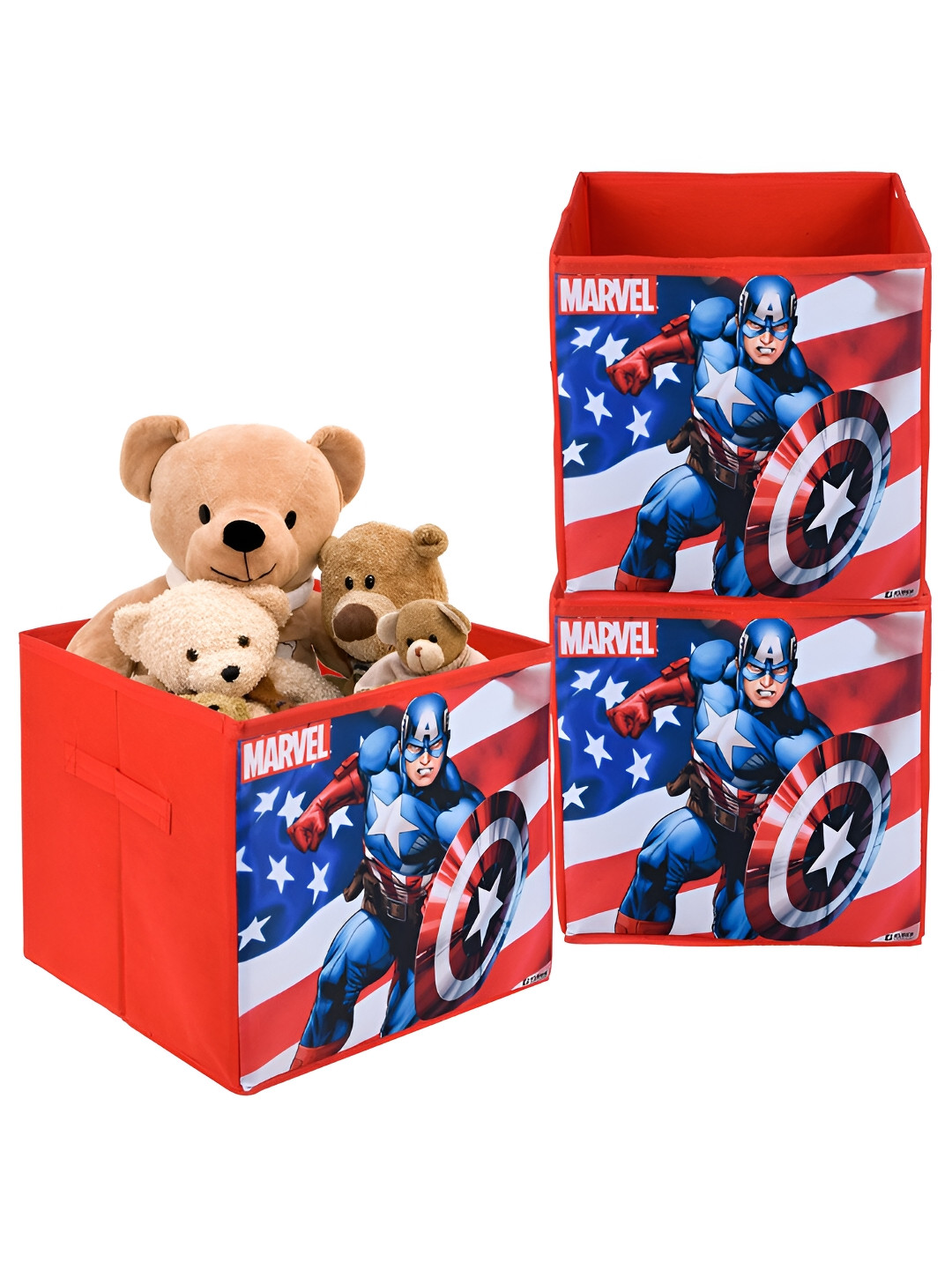Kuber Industries Red & White 3 Pieces Marvel Captain America Printed Drawer Organisers