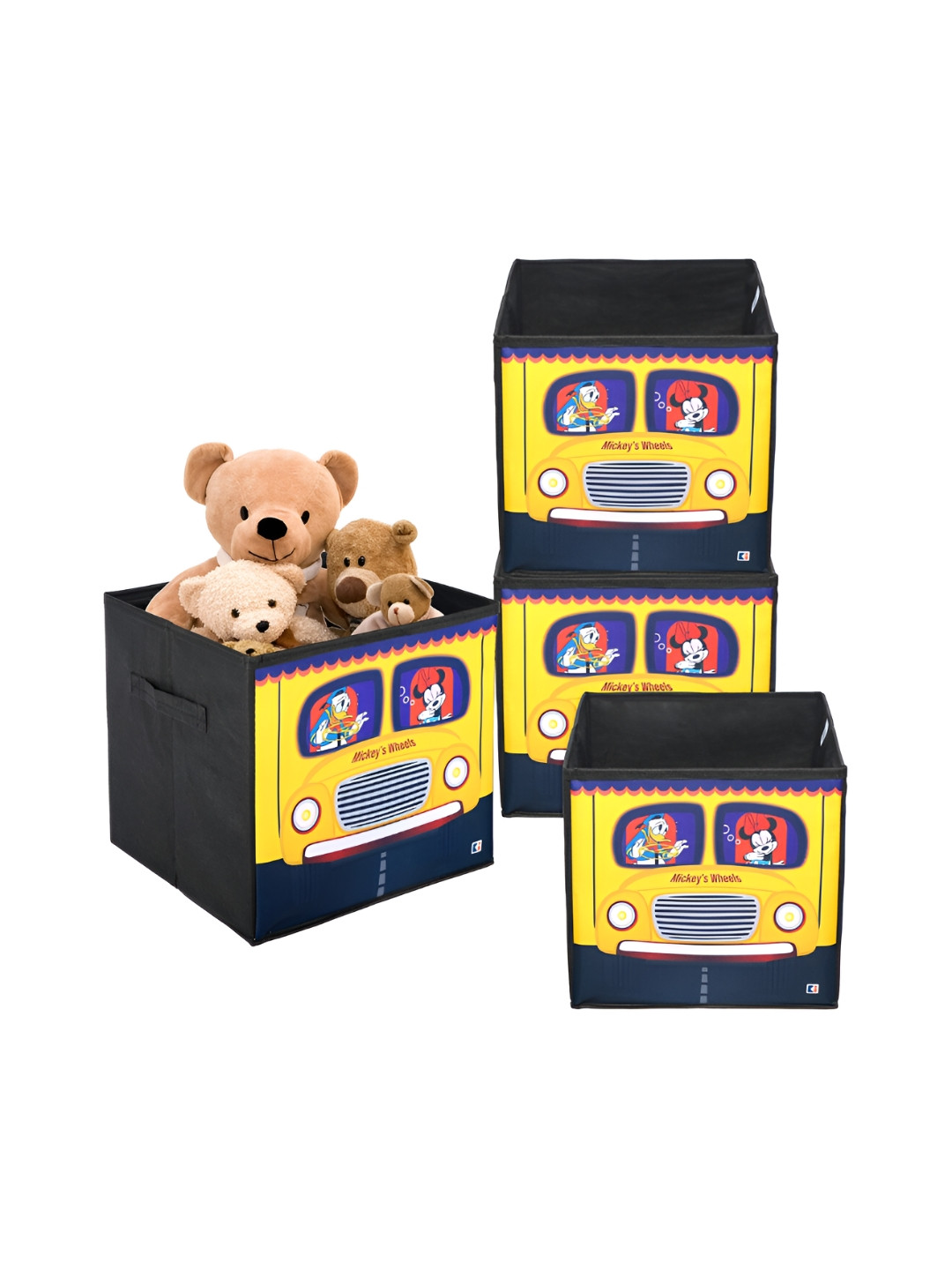 Kuber Industries Black Mickey Wheels Printed 4 Pcs Multi-Utility Organisers 33 Ltr