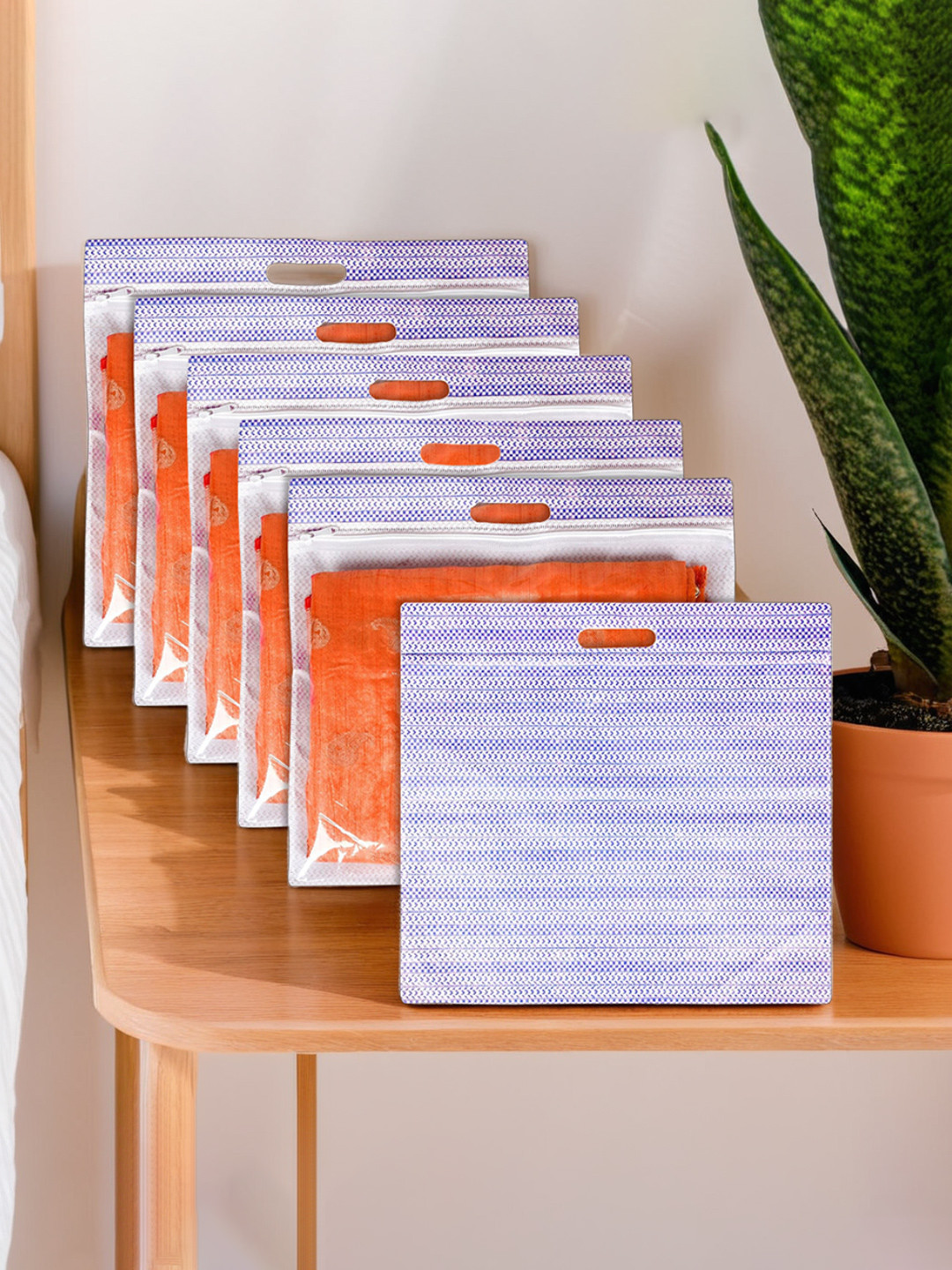 Kuber Industries Purple & Transparent 6 Pcs Saree Bag with Handle Organisers