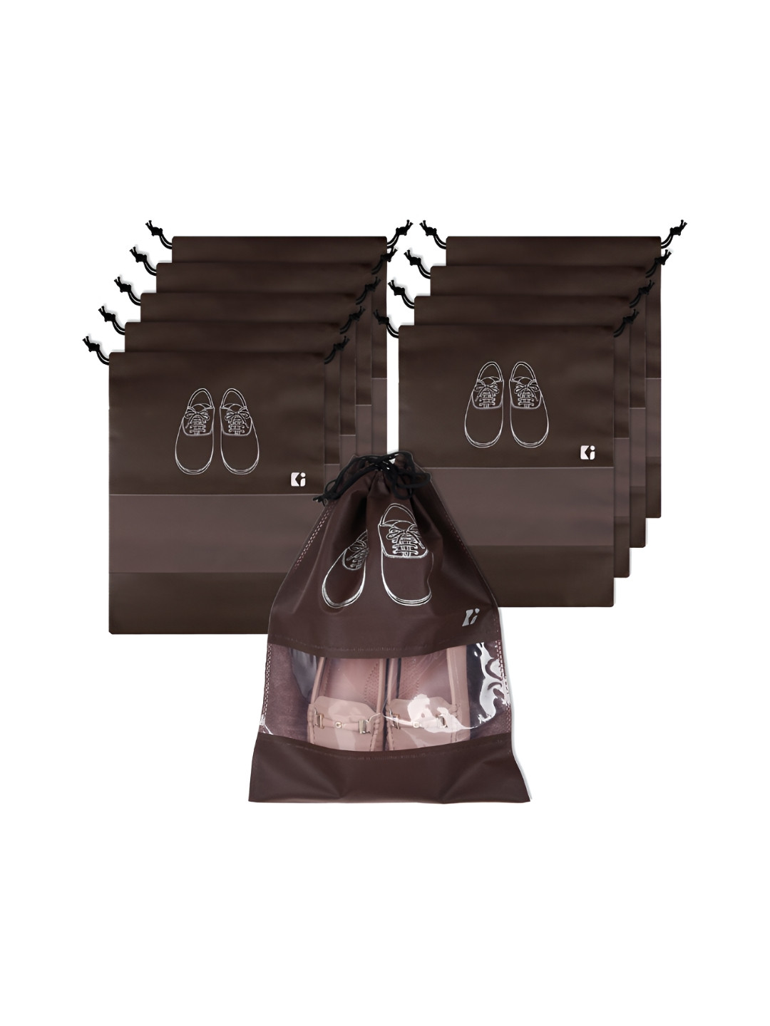 Kuber Industries Brown & Transparent 10 Pieces Waterproof Shoes Organisers