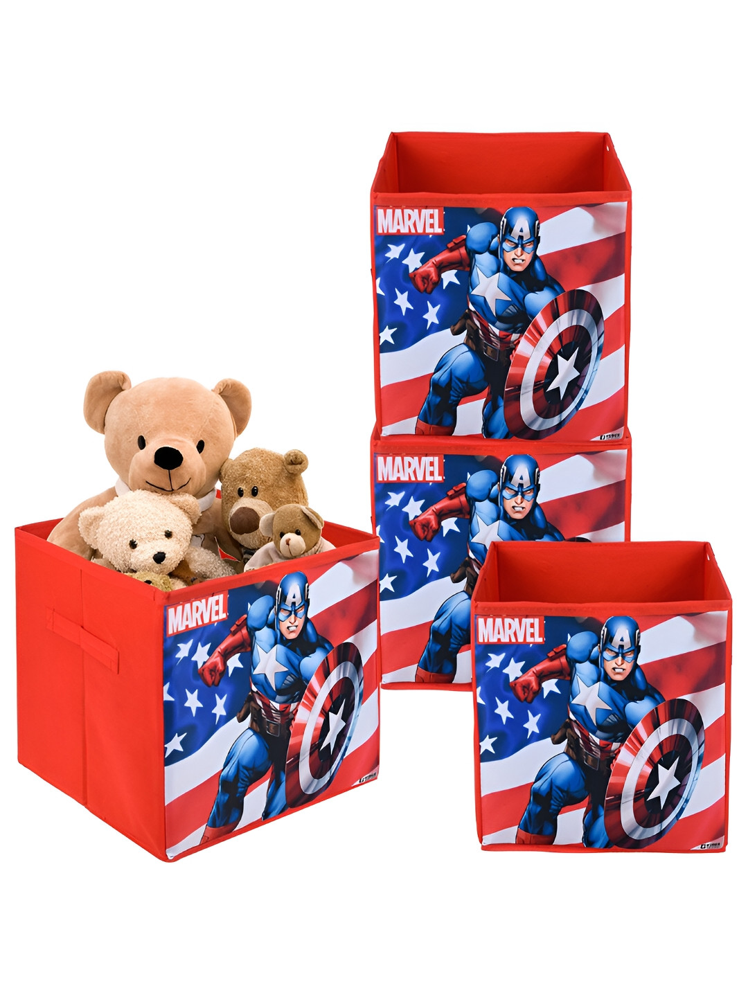 Kuber Industries Red & Blue 4 Pieces Marvel Captain America Printed Drawer Organisers