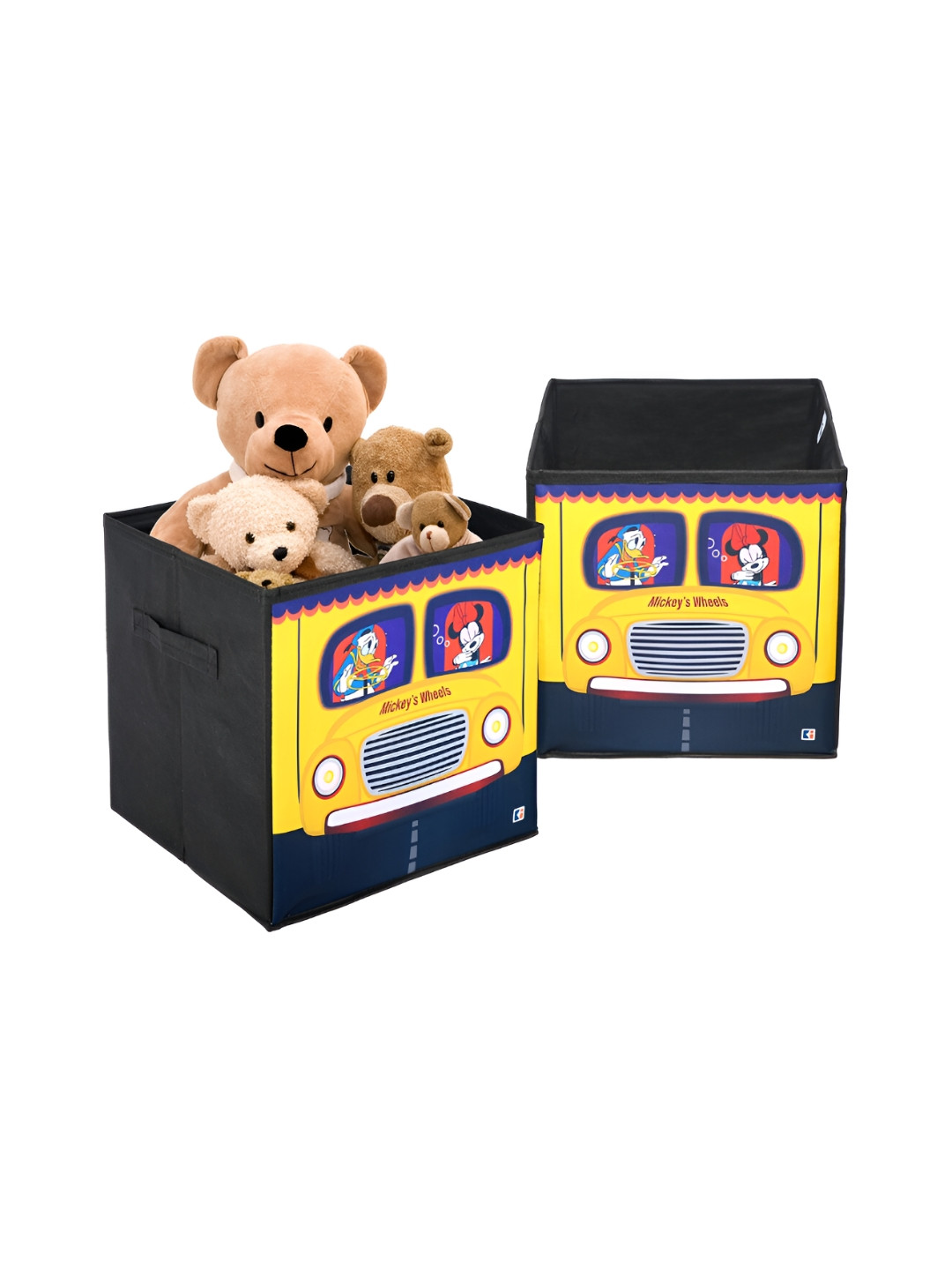 Kuber Industries Black & Yellow 2 Pieces Disney Mickey Wheels Printed Drawer Organisers