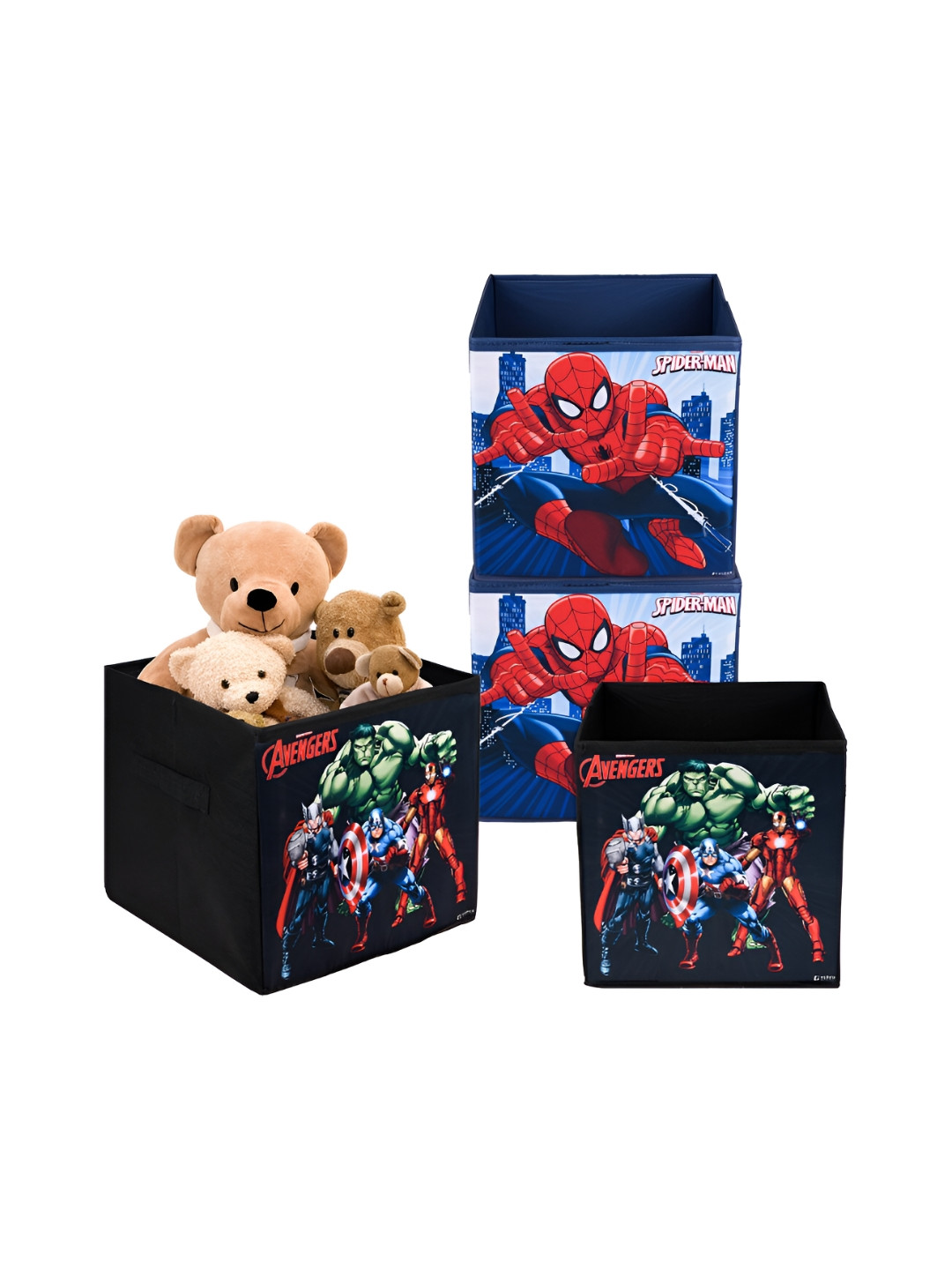 Kuber Industries Black & Blue 4 Pieces Marvel Printed Drawer Organisers
