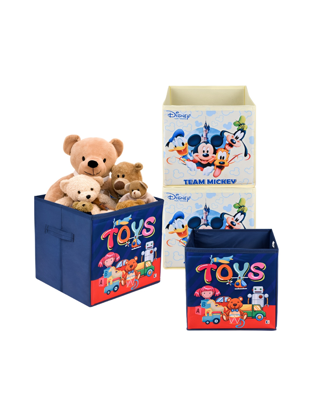 Kuber Industries Cream Coloured Disney Printed 4 Pcs Multi-Utility Organisers 33 Ltr