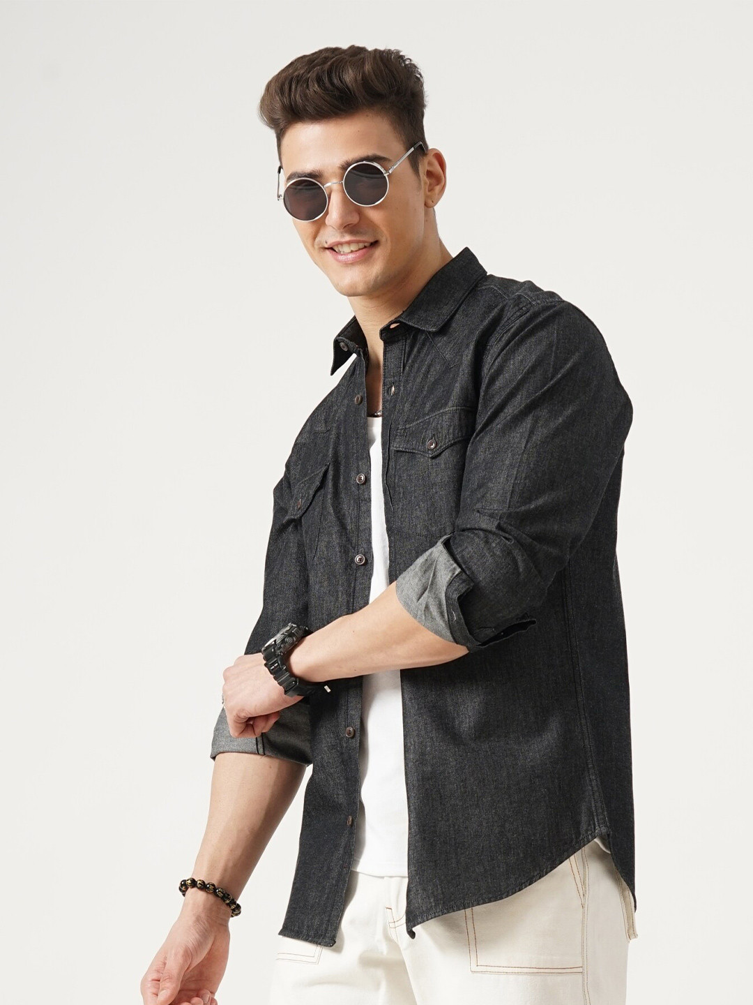 British Club Men Classic Slim Fit Denim Casual Shirt