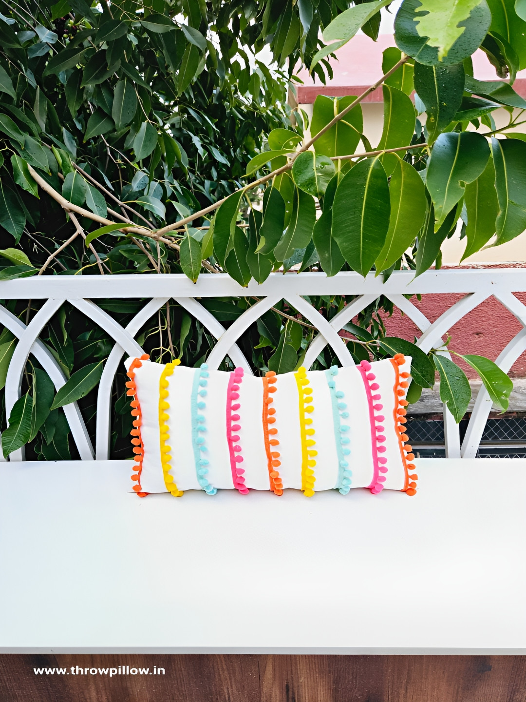 THROWPILLOW White Self Design Polyester Quick-Dry Patchwork Cushion Cover -12x24In