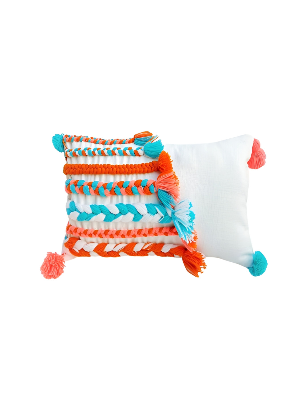 THROWPILLOW White Embroidered Polyester Washable Square Cushion Covers - 20 x 20 In