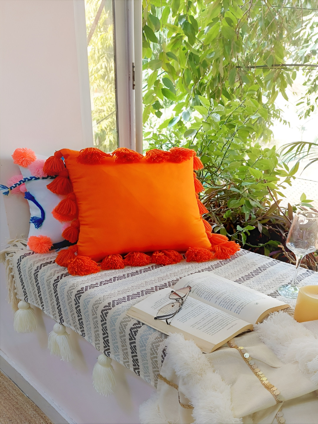 THROWPILLOW Orange Polyester Washable Square Cushion Covers - 24 x 24 In