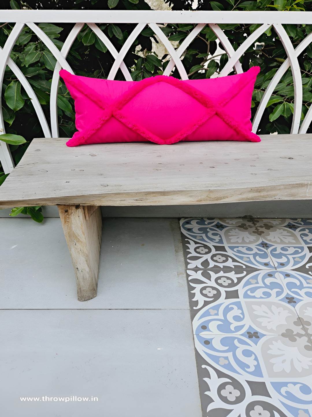 THROWPILLOW Magenta Polyester Washable Embroidered Rectangle Cushion Cover -12x20In