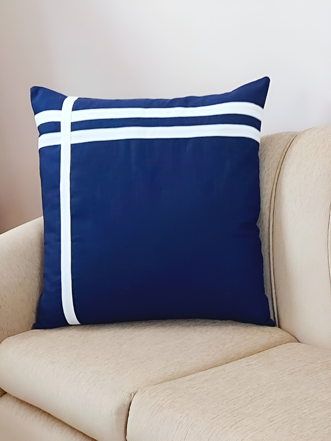 THROWPILLOW Navy Blue Striped Polyester Fade Resistant Square Cushion Covers - 20 x 20 In