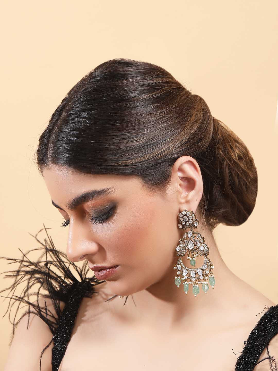 AURAA TRENDS 22KT Gold Plated Kundan Classic Drop Earrings
