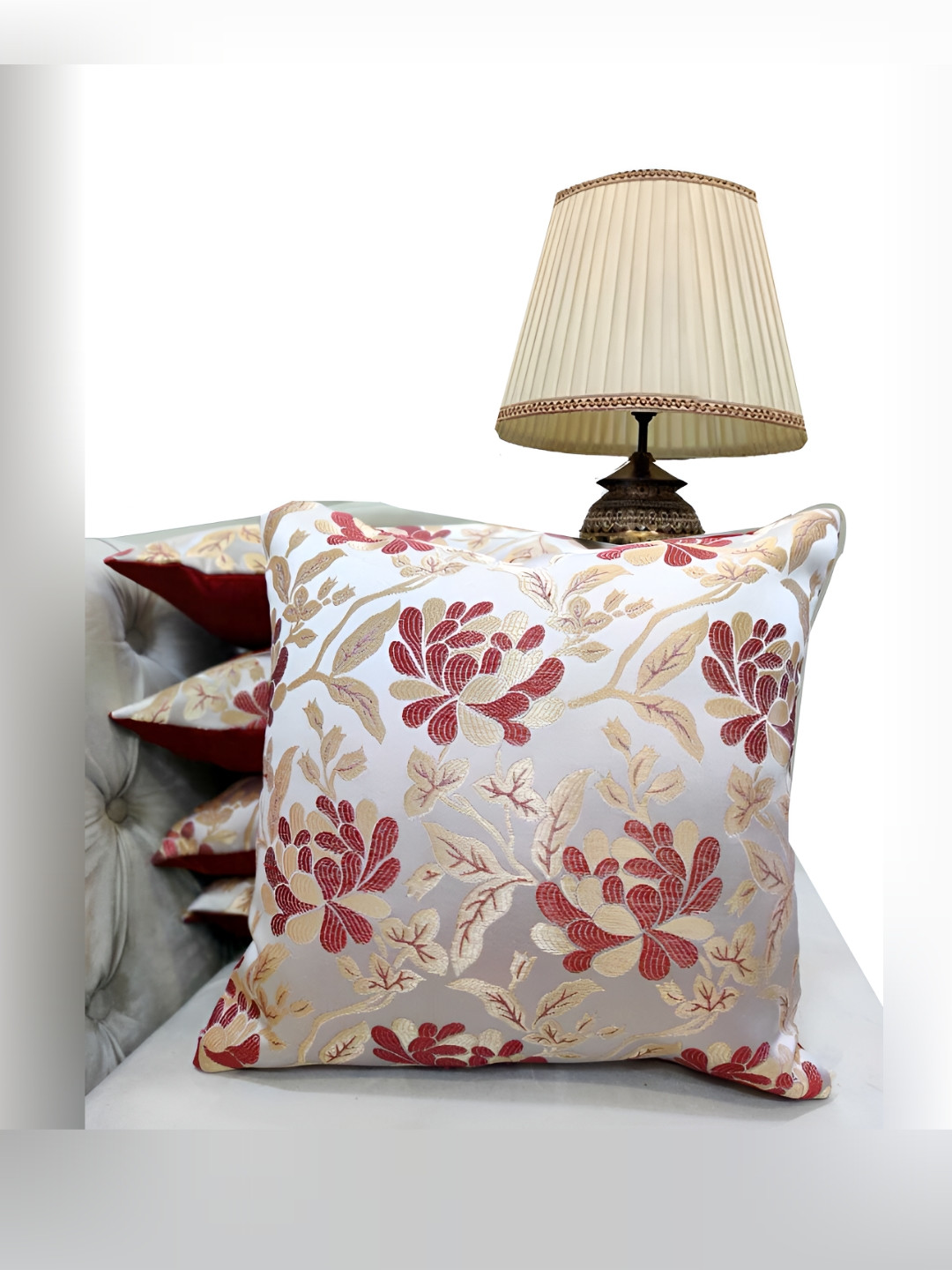 Good Vibes Ethnic Motifs Polyester Silk Washable 5 Pcs Embroidered Cushion Covers -12x12In