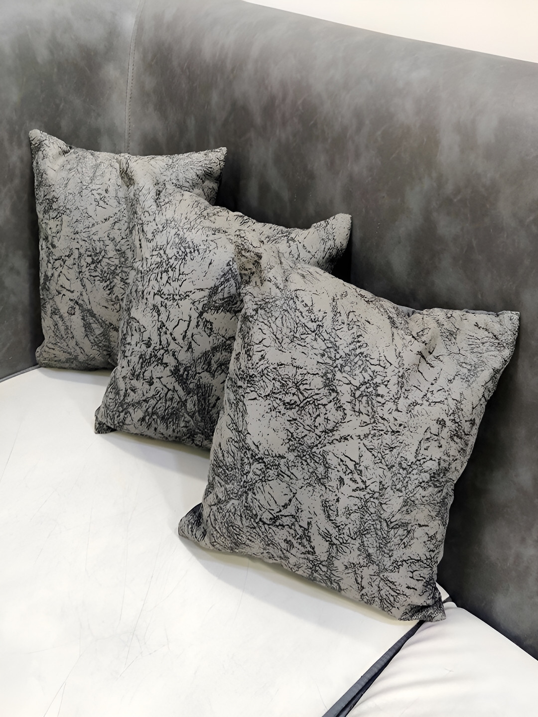 Good Vibes Grey Abstract Jacquard Washable 3 Pcs Square Cushion Covers - 11.8 x 11.8 In