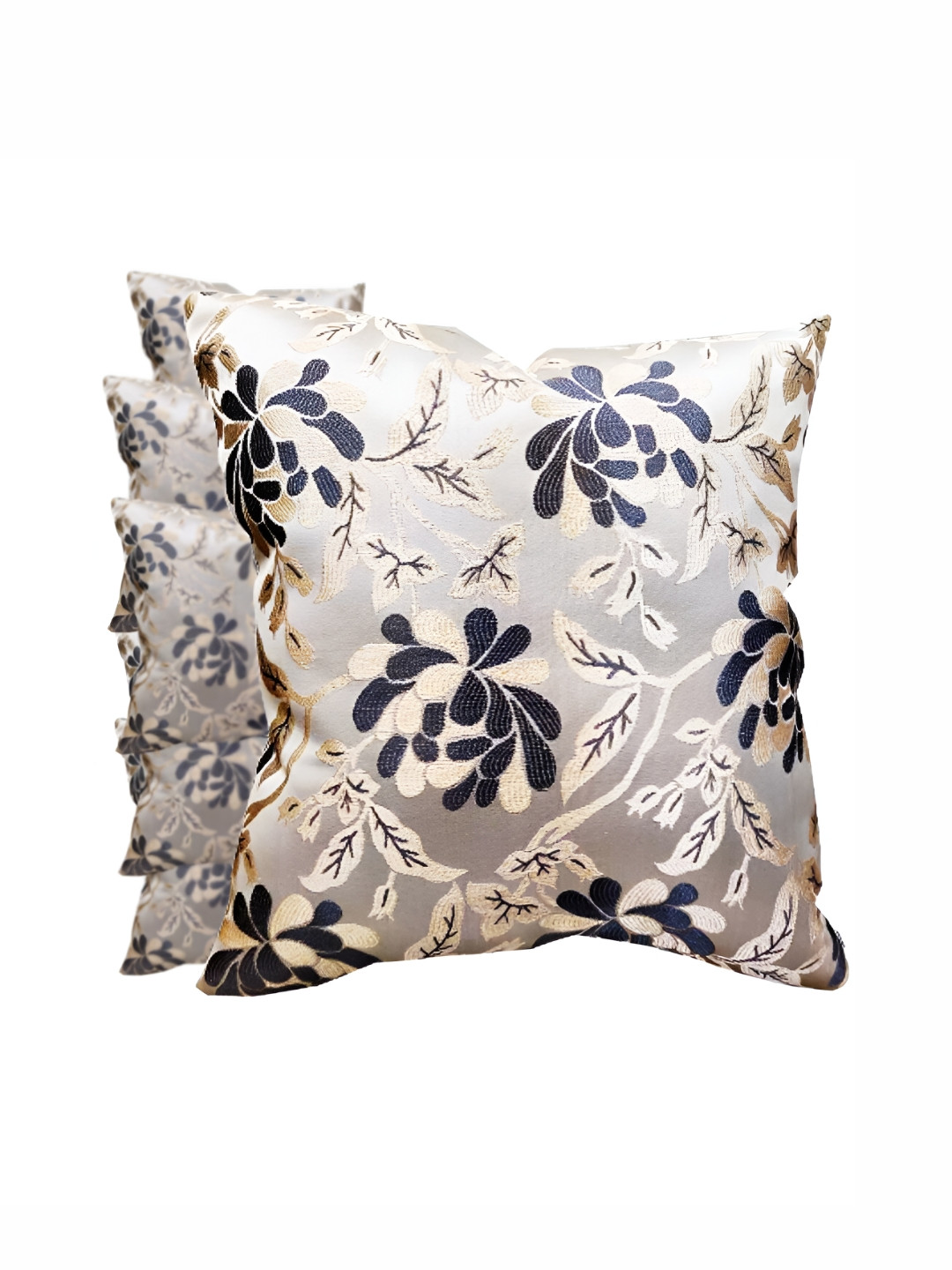 Good Vibes Floral Jacquard Washable 6 Pcs Embroidered Cushion Covers - 11.8 x 11.8 Inches