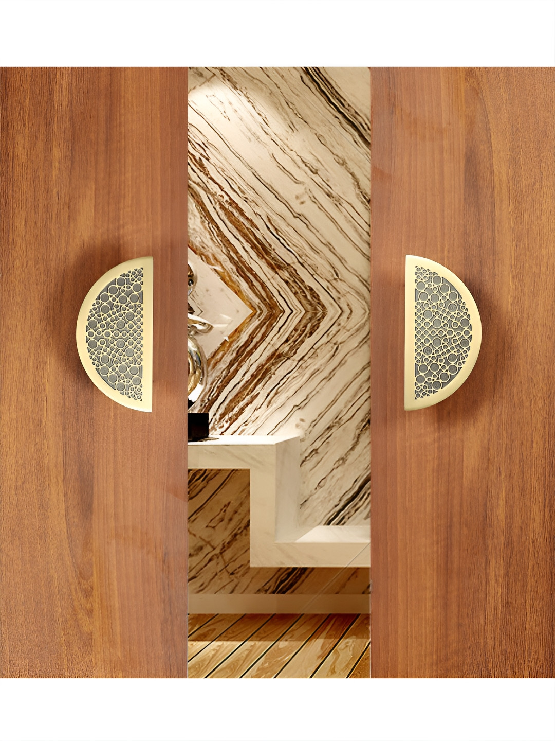 Two Moustaches Gold-Toned 2 Pcs Bubble Design D-Shaped Brass Door Handles