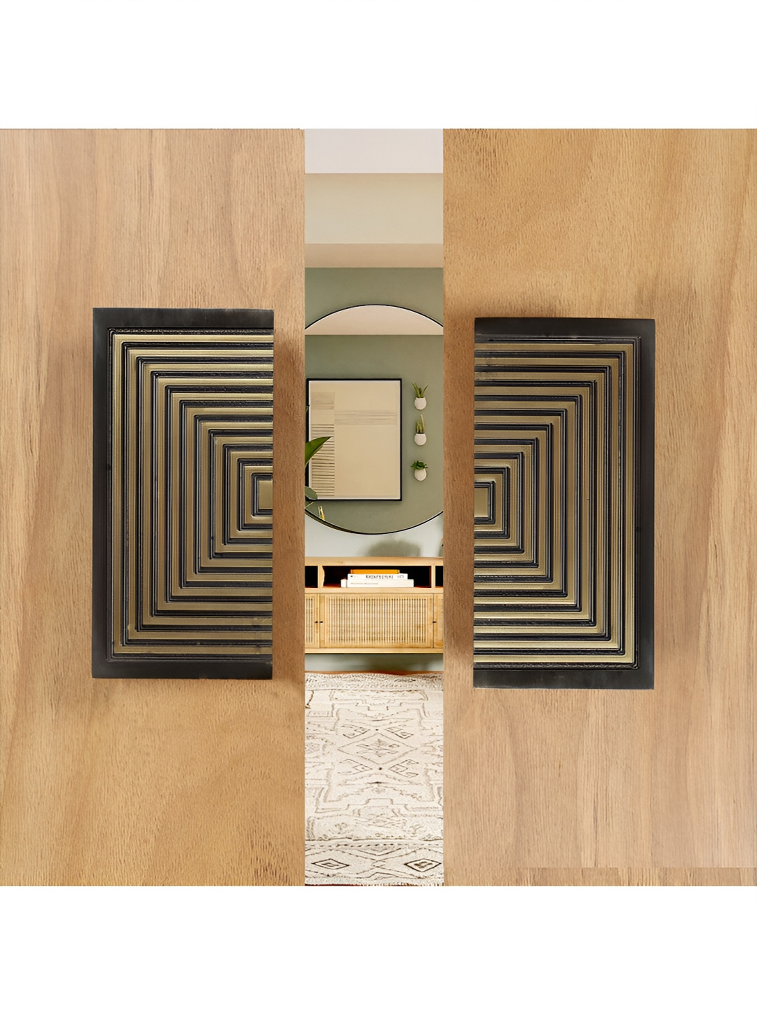 Two Moustaches 2-Pcs Beige & Brown Modern Nordic Abstract Brass Door Handle