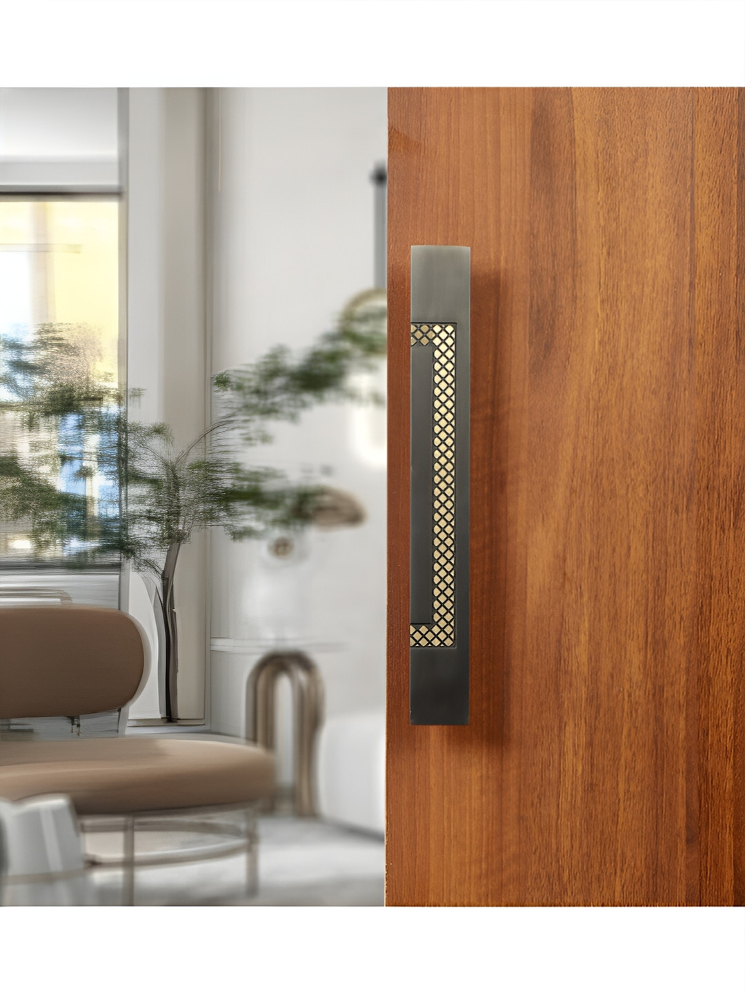 Two Moustaches Grey Embossed Brass Door Handle