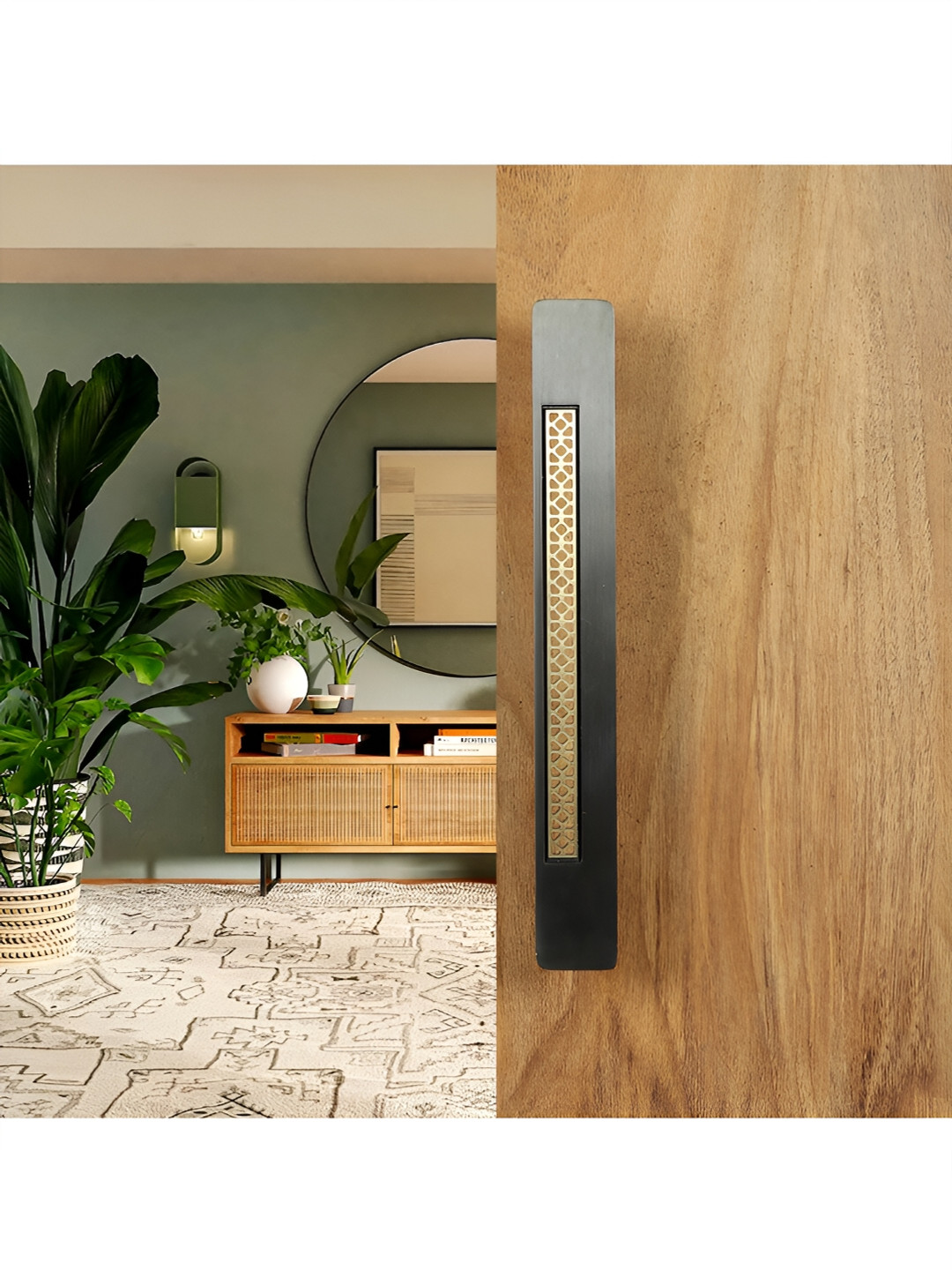 Two Moustaches Grey Embossed Brass Door Handle