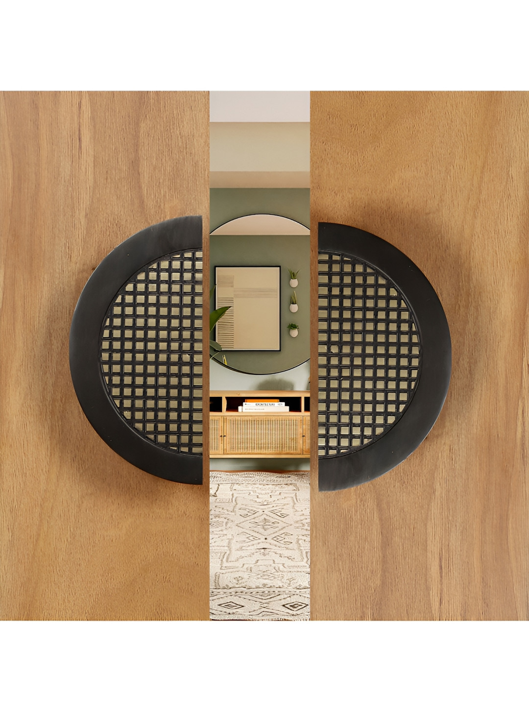 Two Moustaches 2-Pcs Beige & Black Sunshine Designed Brass Door Handle