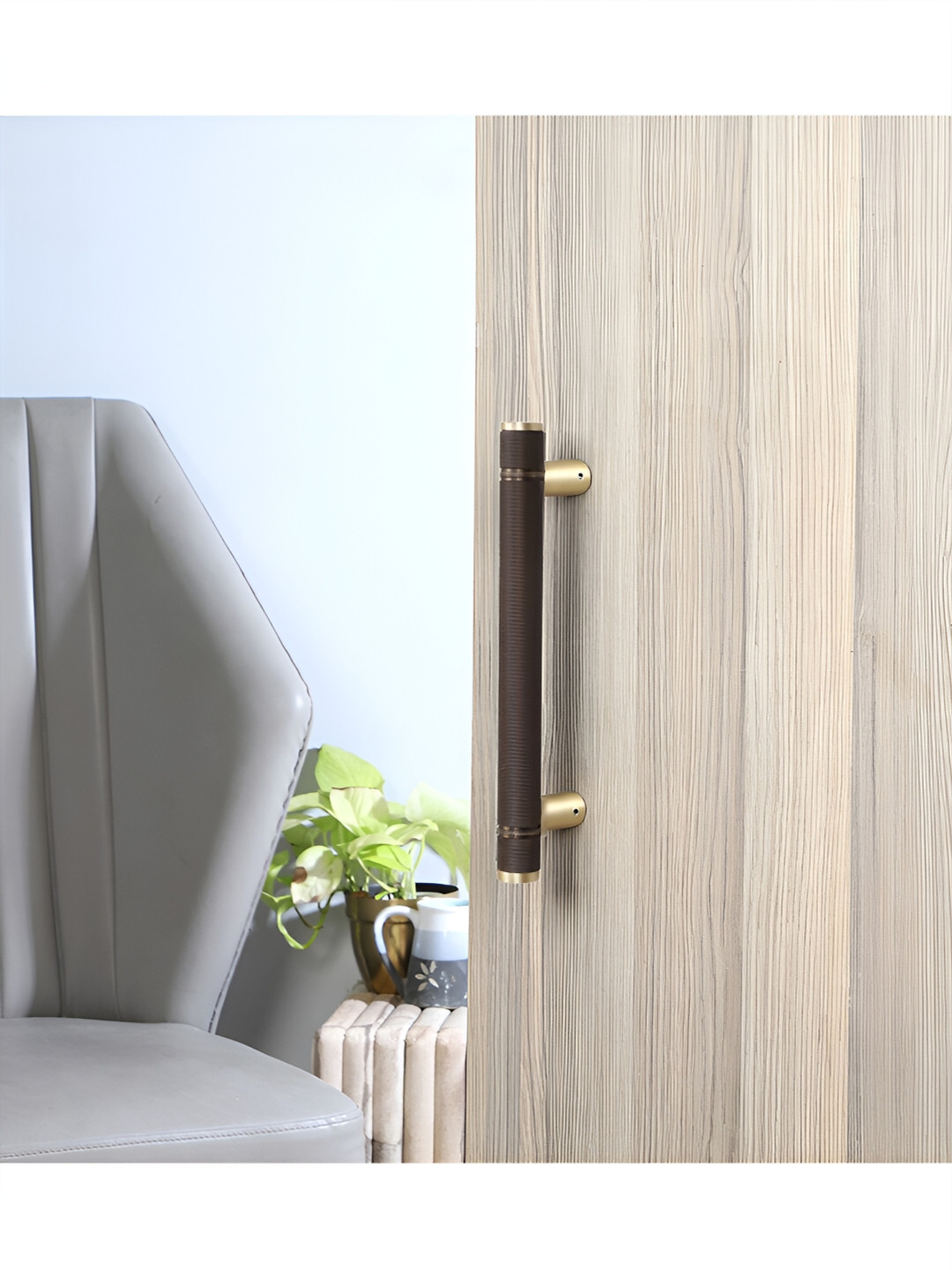 Two Moustaches Brown Brass Door Handle