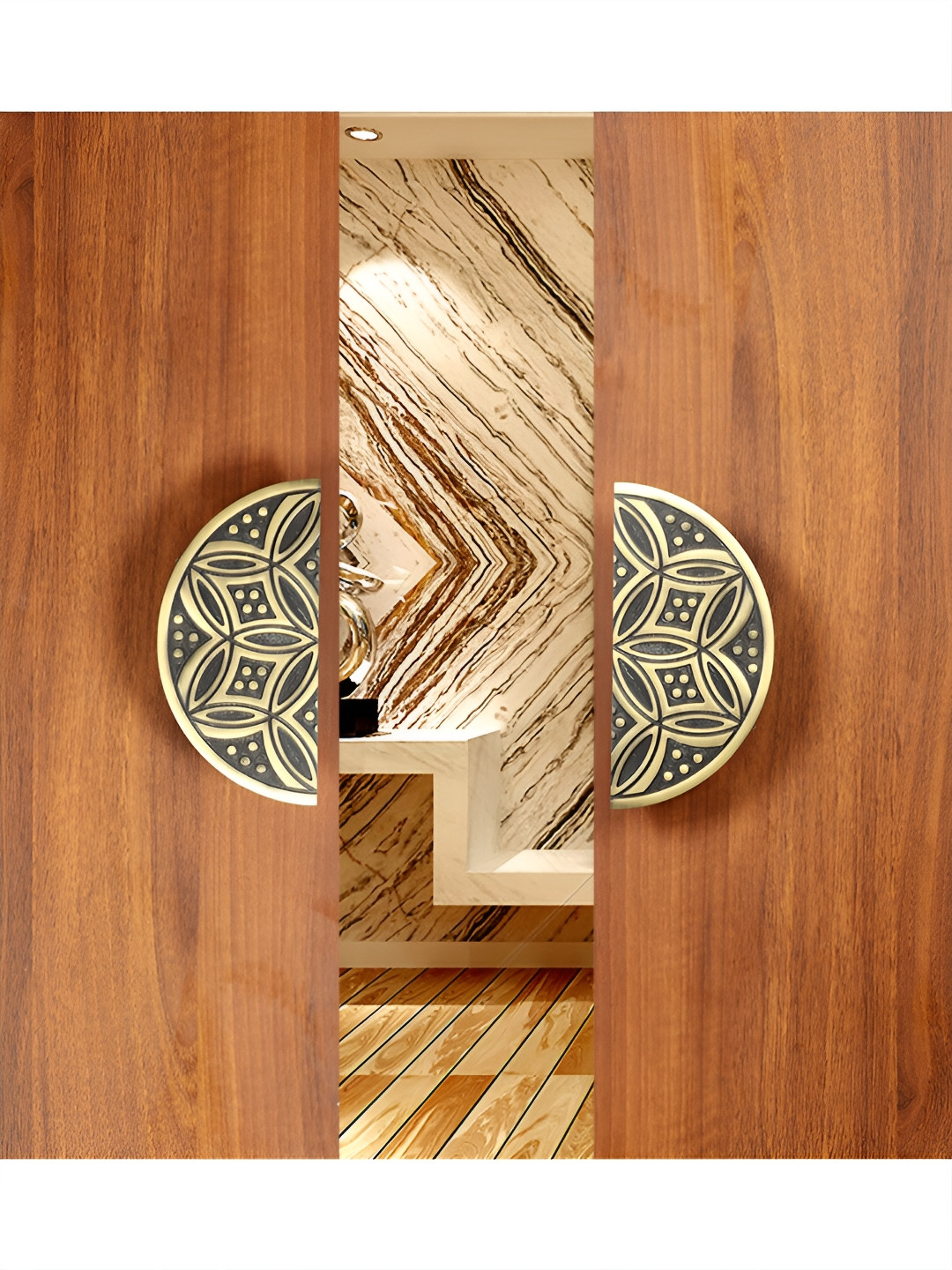 Two Moustaches 2-Pcs Beige & Brown Geometric Designed Brass Door Handle