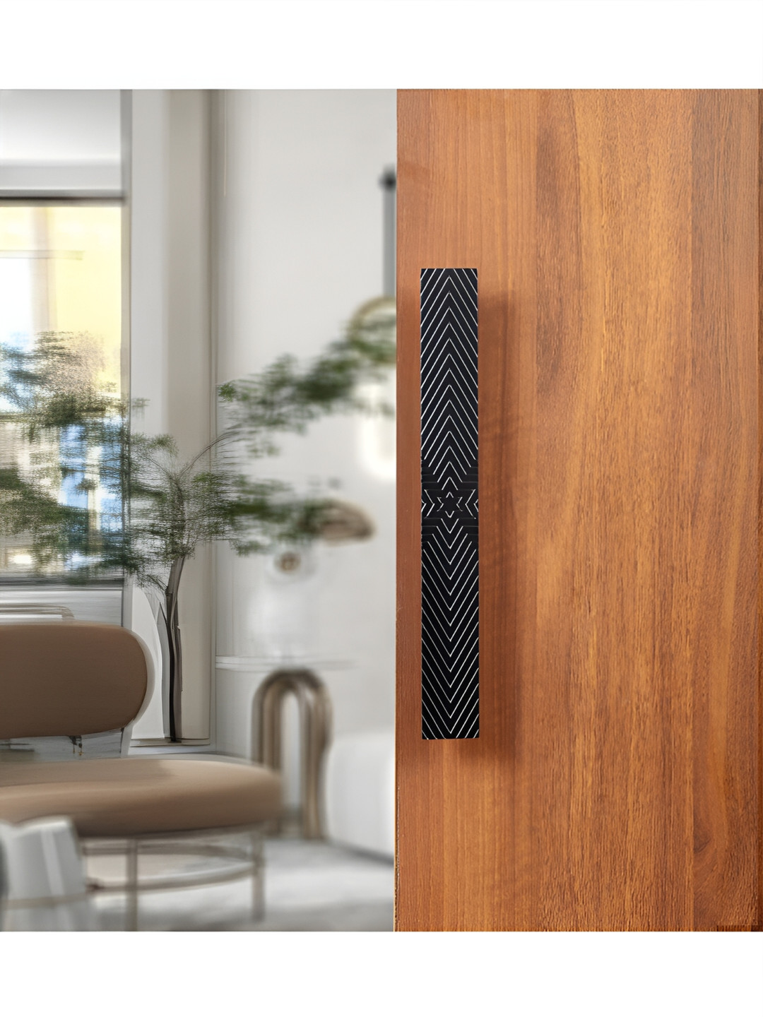 Two Moustaches Black Geometric Star Design Brass Door Handle