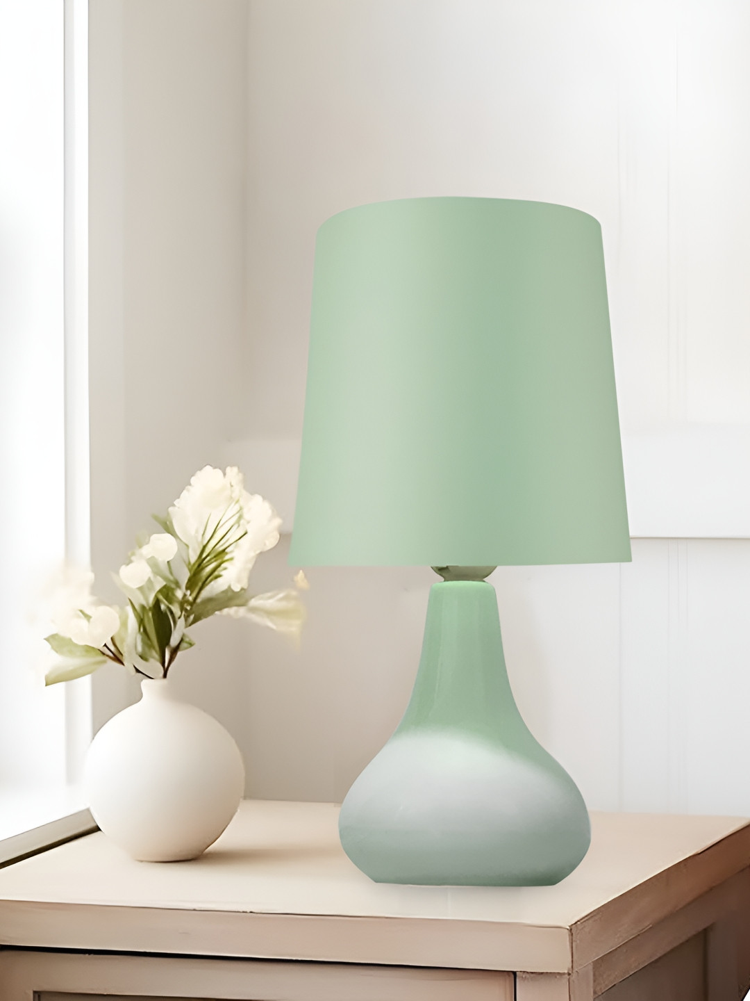 Homesake Green Ceramic Traditional Cylindrical Shaped Table Lamp