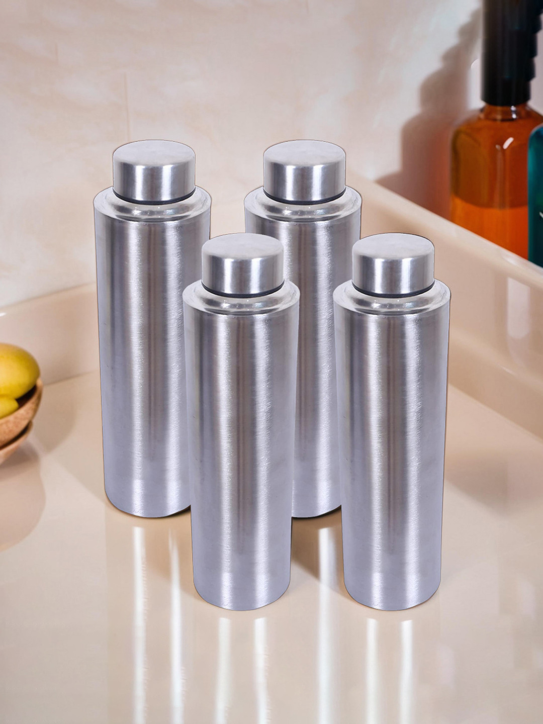 Kuber Industries Silver Solid Stainless Steel Single Wall Vacuum 4 Piece Flask - 1.3L