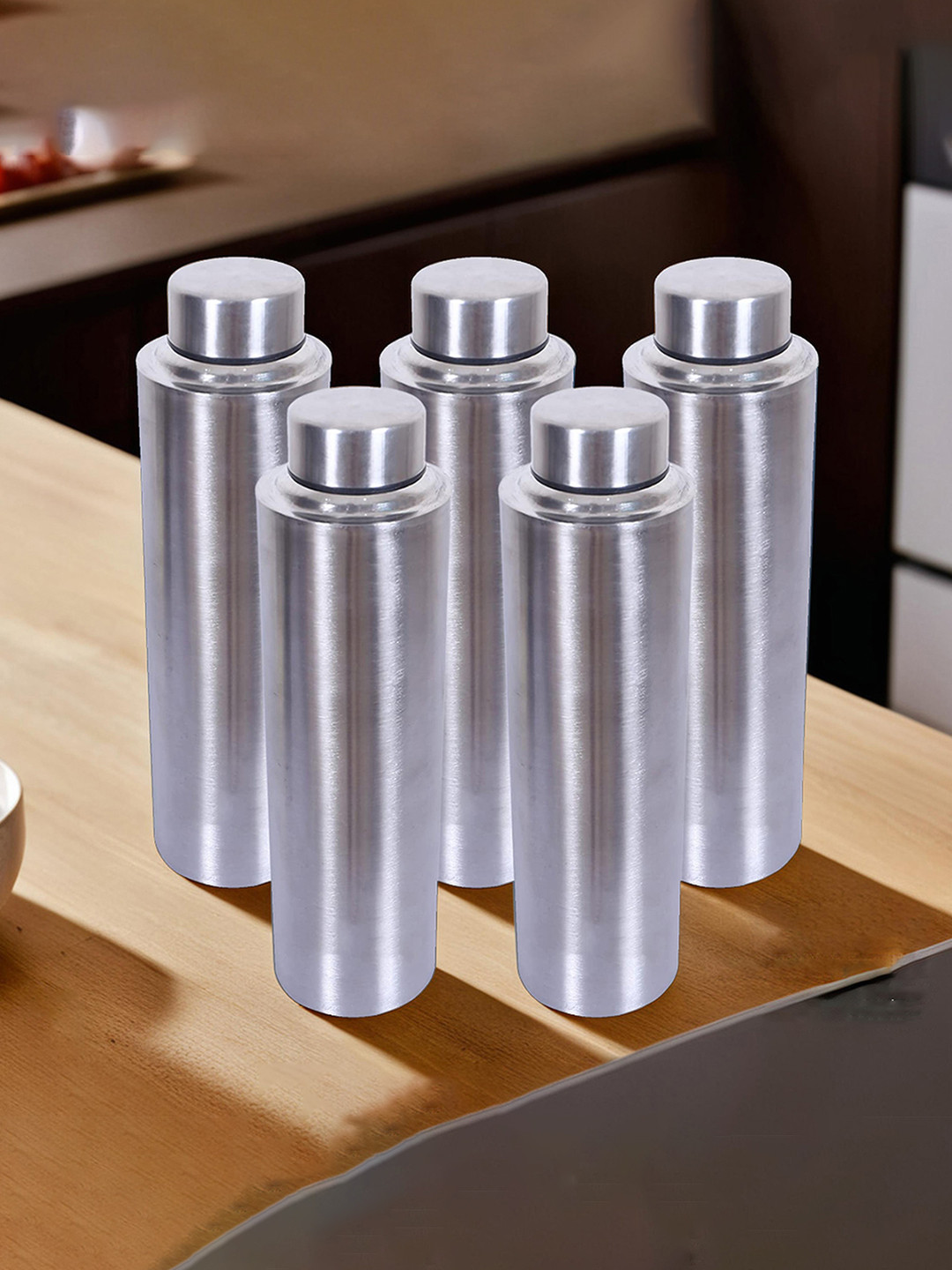 Kuber Industries Silver Solid Stainless Steel Single Wall Vacuum 5 Piece Flask - 1.3L