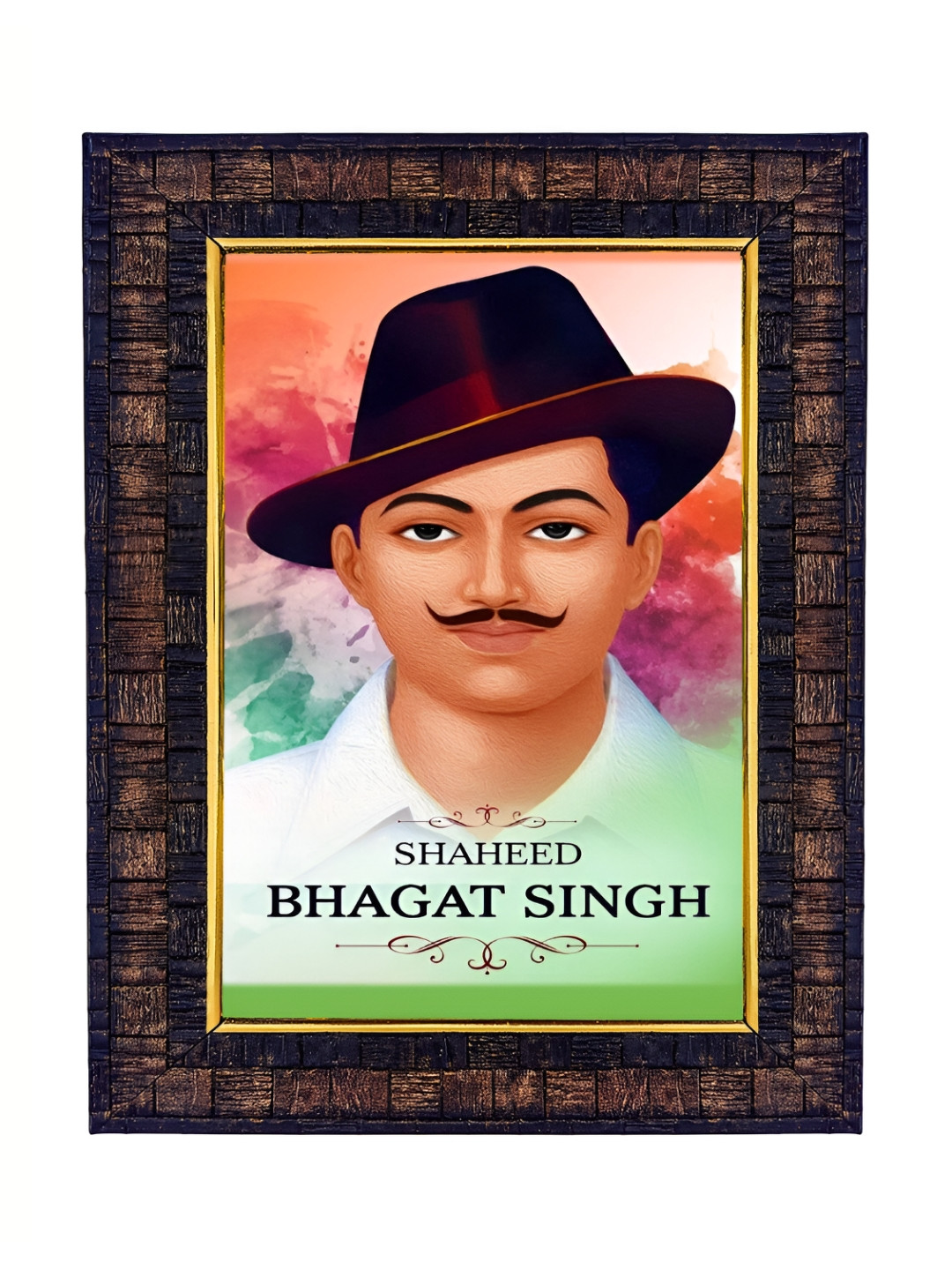 Hawai Black & Brown Bhagat Singh Print With Wooden Wall Photo Frame